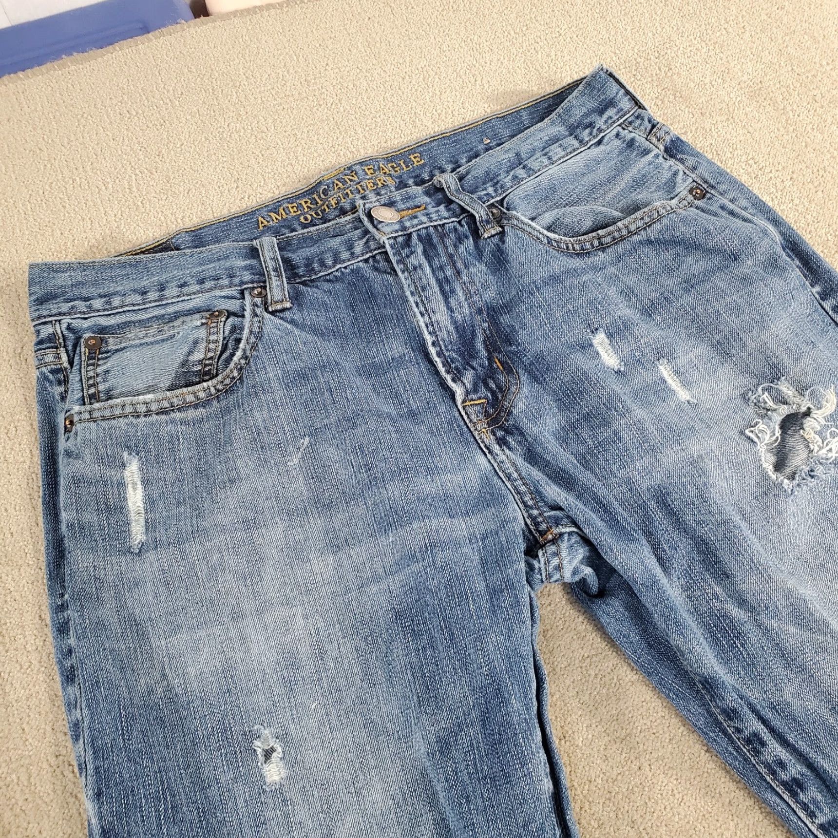 American Eagle Outfitters American Eagle Jeans Mens 32x30 Blue Original Straight Leg Faded Distressed Size US 32 / EU 48 - 2 Thumbnail