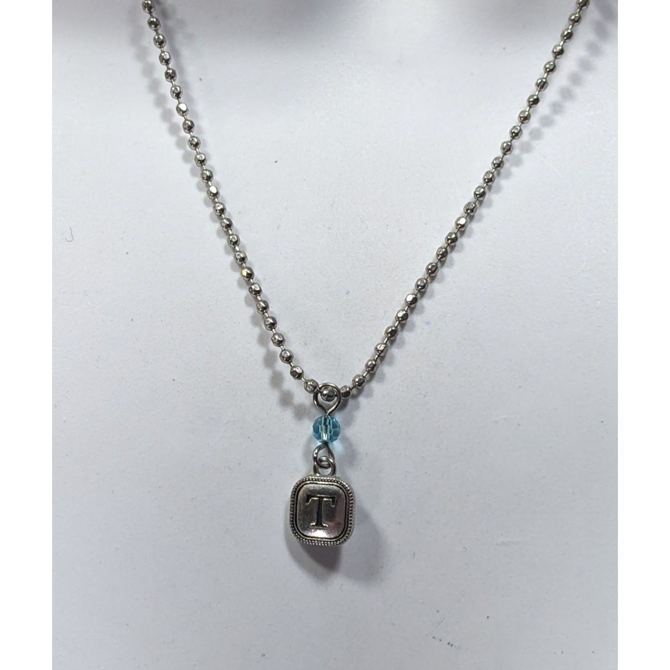 Other Minimalist Letter T Pendant Necklace With Blue Accent Bead Size ONE SIZE - 4 Thumbnail
