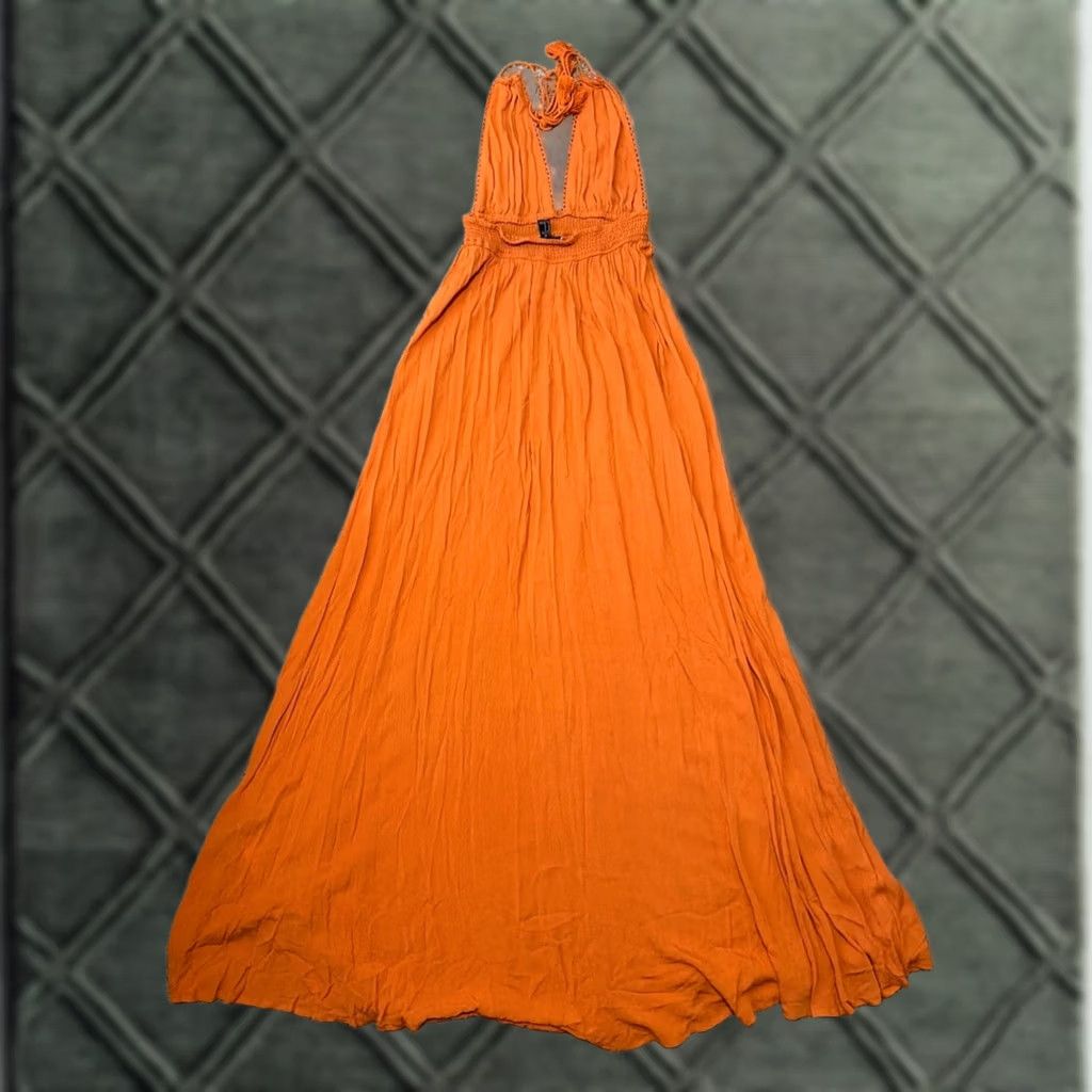 Forever 21 FOREVER 21 Contemporary Orange Backless Boho Maxi Dress Tassels M Women's Maxi Orange Backless Boho 21st Century Style (If allowed)