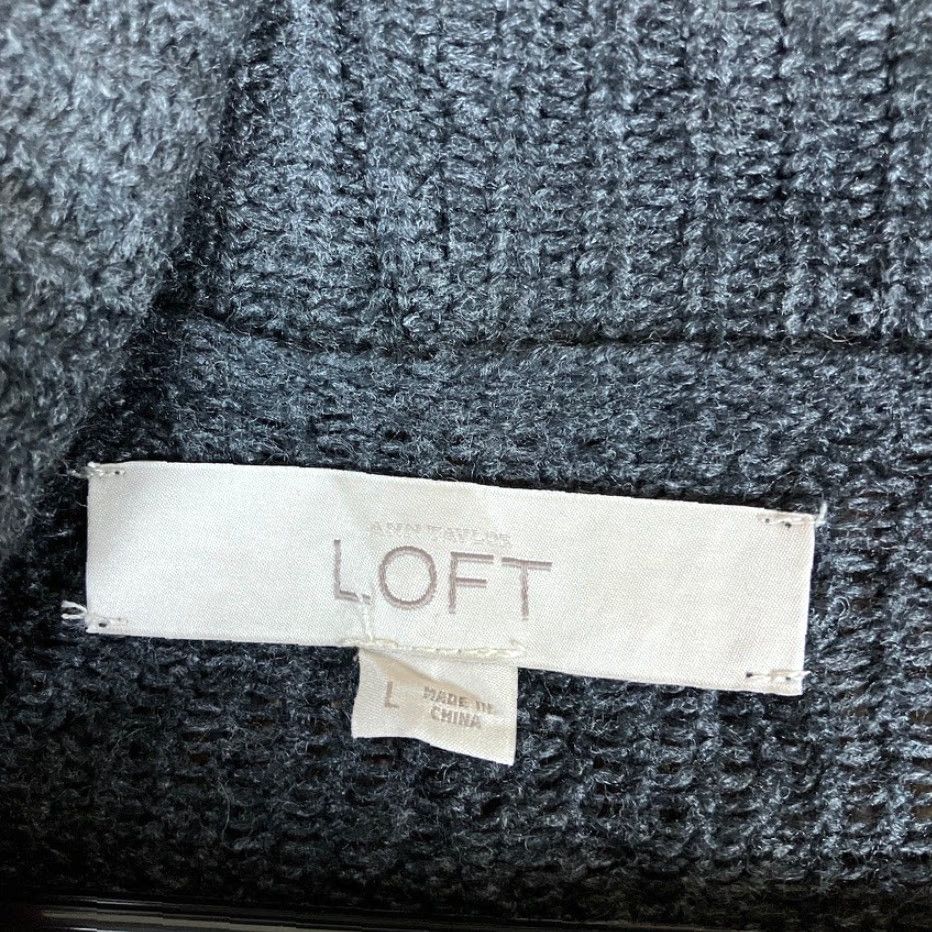 Loft LOFT Ann Taylor Cardigan Sweater Open Front Camel Hair Blend L Women Charcoal Black Knit Cotton Rayon Relaxed Size L / US 10 / IT 46 - 6 Thumbnail