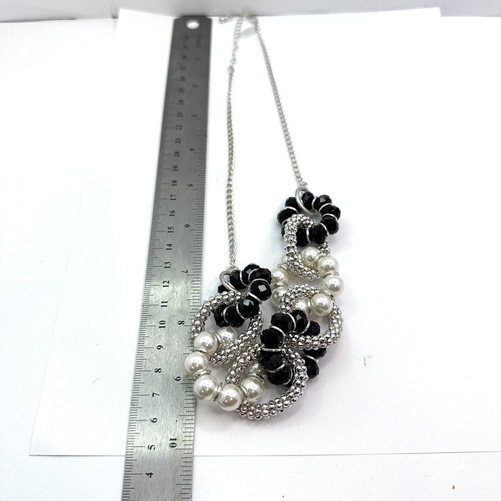 Other Ny & Co Silver Mesh Blk Crystals Faux Pearls Beads Necklace Size ONE SIZE - 3 Thumbnail