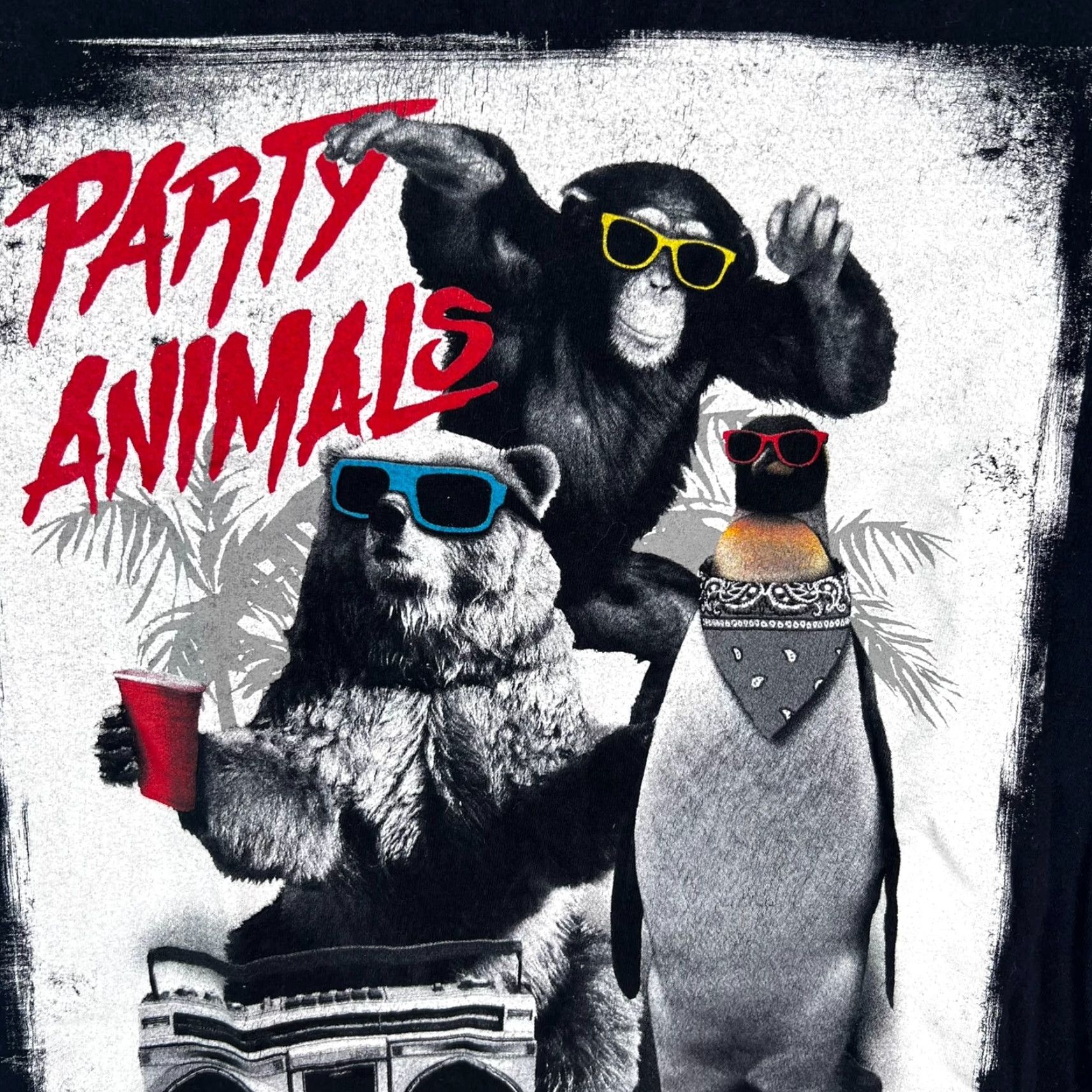 Vintage Party Animals Hybrid Graphic T-Shirt Mens Blue Short Sleeve Size M Cotton Blend Casual Size US M / EU 48-50 / 2 - 2 Thumbnail