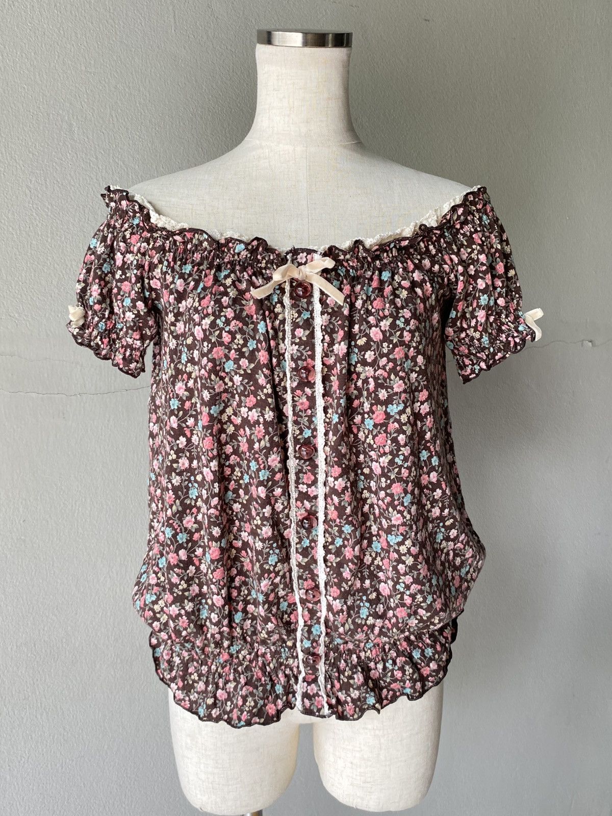 LIZ LISA LIZ LISA Brown Floral Off-Shoulder Blouse Size M / US 6-8 / IT 42-44 - 6 Thumbnail