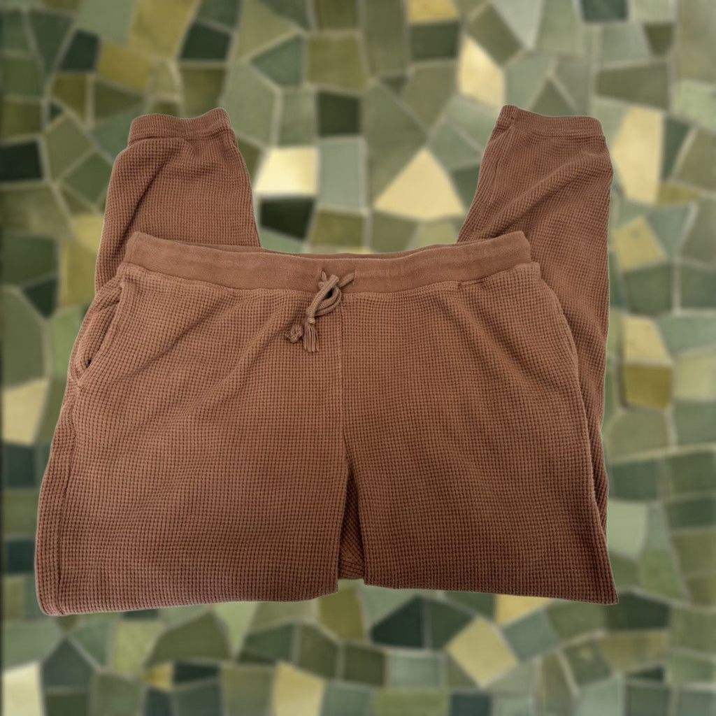Vintage Sage Collective Womens Sweatpants Jogger Brown Waffle Knit Drawstring XL Front Pockets Casual Comfort Tapered Size 40" / US 18 - 1 Thumbnail