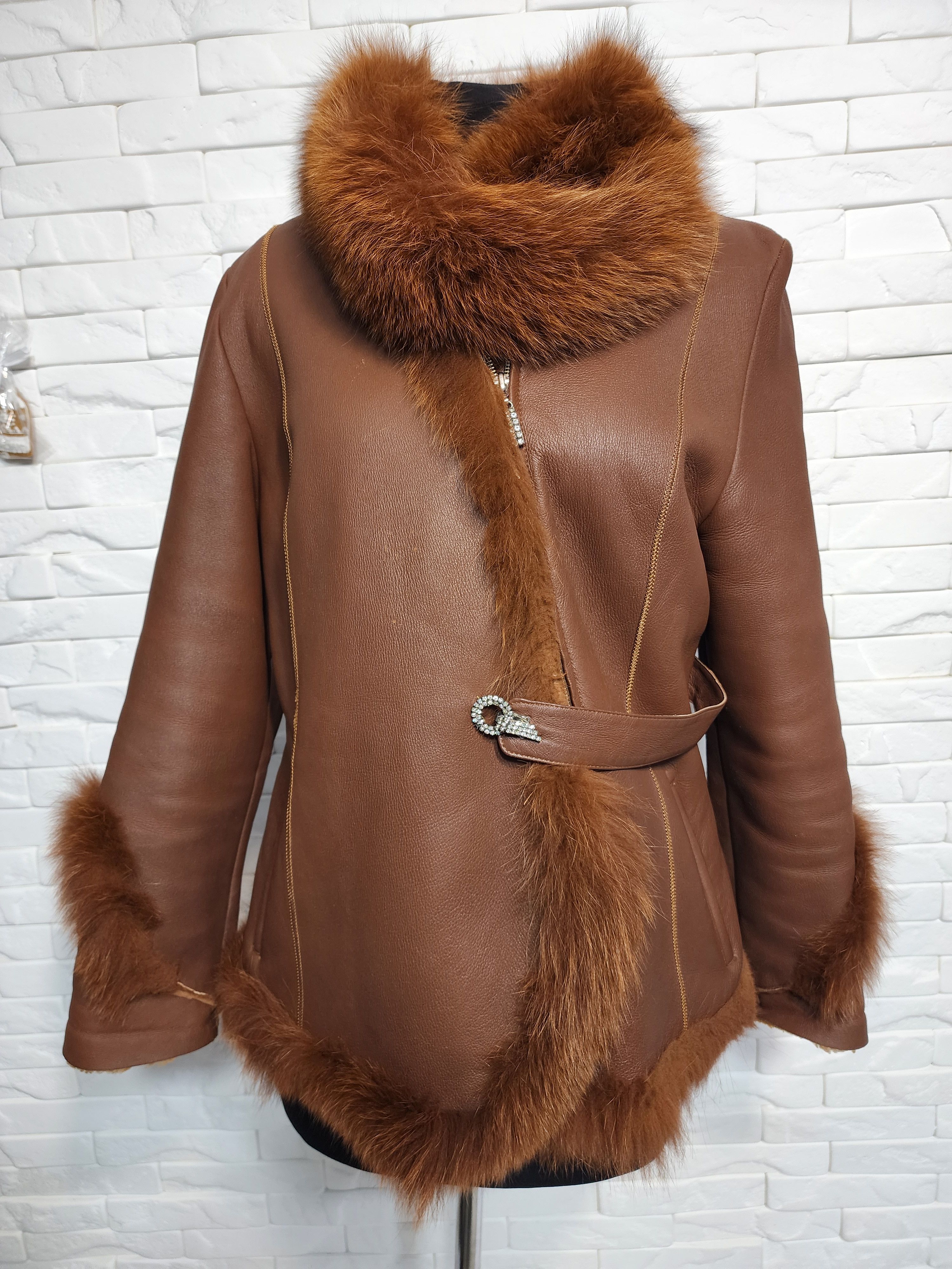 Furla Brown Sheepskin Coat: Women's Jacket Size L / US 10 / IT 46 - 1 Thumbnail