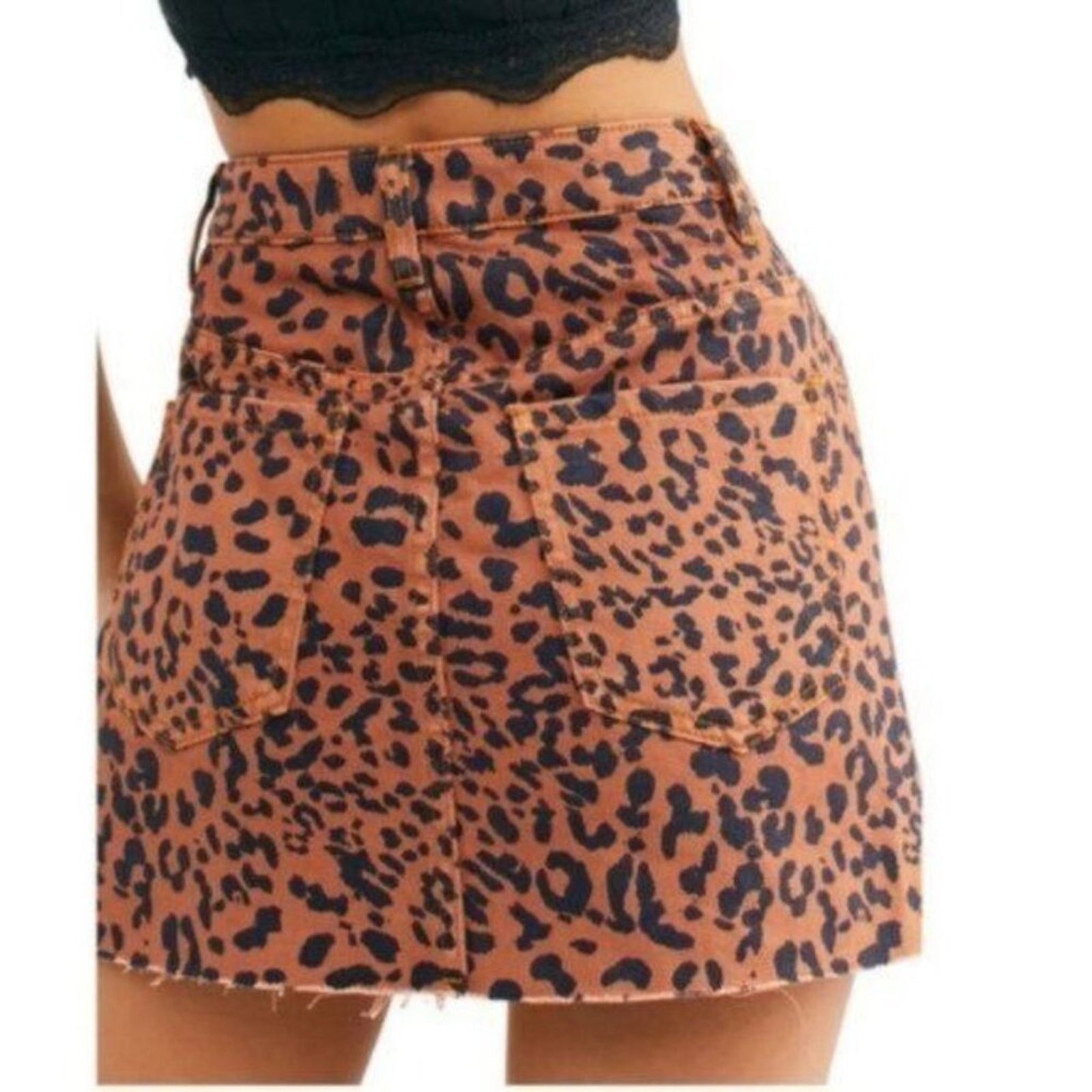 Free People Free People Zip It Up Leopard Fray Hem Mini Skirt 31 NEW Size 34" / US 12 / IT 48 - 3 Thumbnail