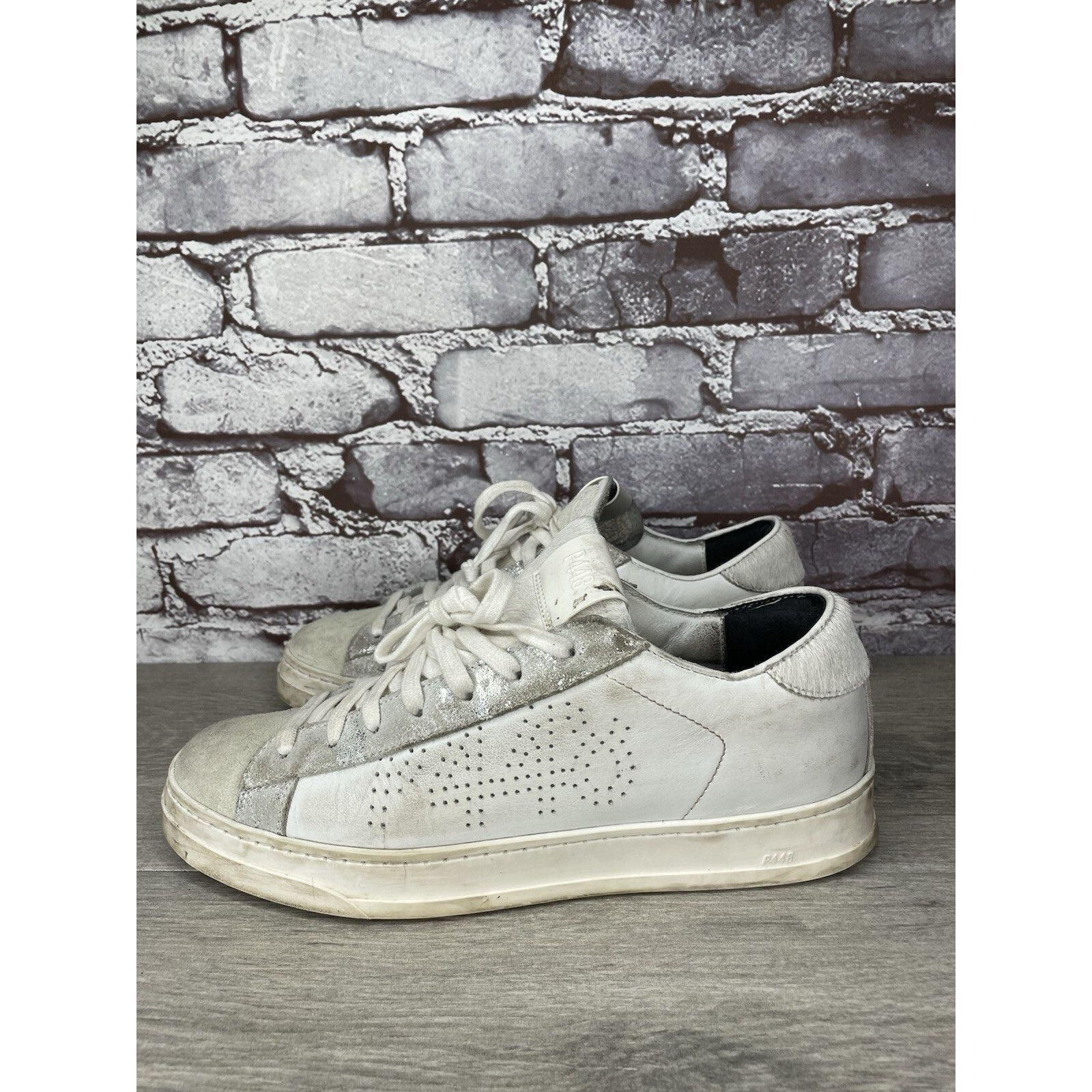 P448 P448 White Leather Gray Suede Silver Glitter Low Top Sneaker Size US 9.5 / IT 39.5 - 10 Thumbnail