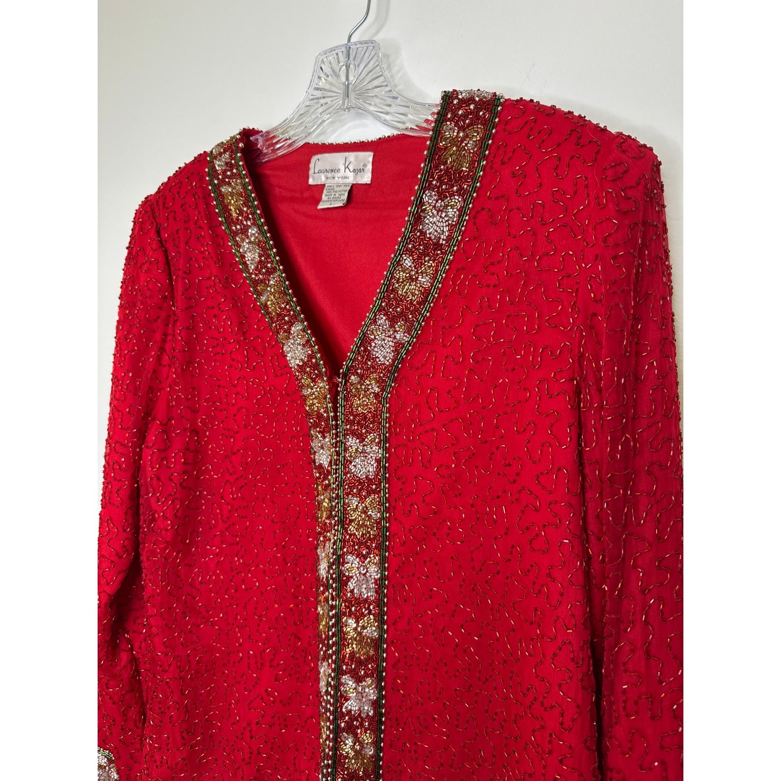 Vintage Vtg Laurence Kazer Silk beaded red formal cardigan Jacket L Size L / US 10 / IT 46 - 7 Thumbnail