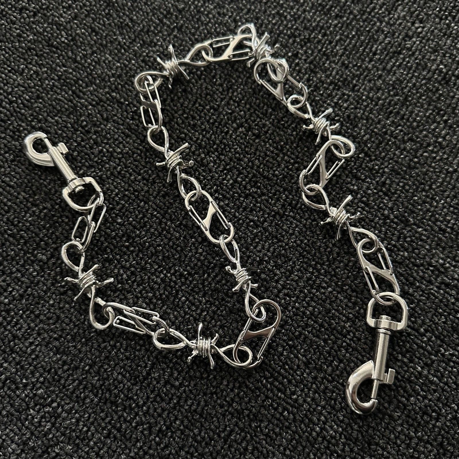 Vintage Silver Barbed Wire Wallet Chain, Edgy Metal Link Chain Size ONE SIZE - 3 Thumbnail