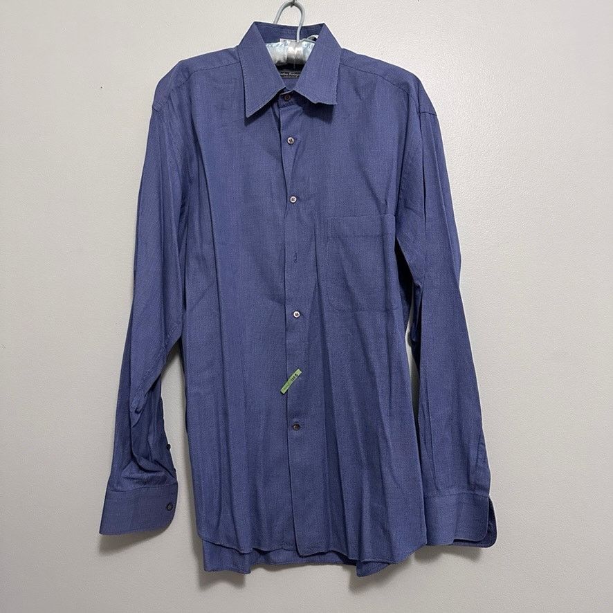 Salvatore Ferragamo Ferragamo blue textured long sleeve button down size L Size US L / EU 52-54 / 3 - 2 Thumbnail