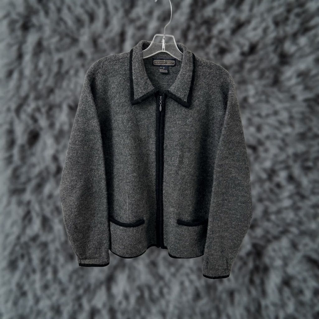 Vintage VINTAGE Herman Geist Cardigan Sweater Womens L Gray 100% Wool Full Zip Jacket Size L / US 10 / IT 46 - 1 Thumbnail