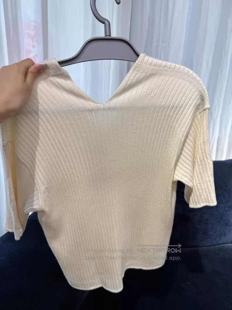 Loro Piana Loro Piana Cashmere Silk Blended V-neck Short Sleeve Sweat Size S / US 4 / IT 40 - 3 Thumbnail