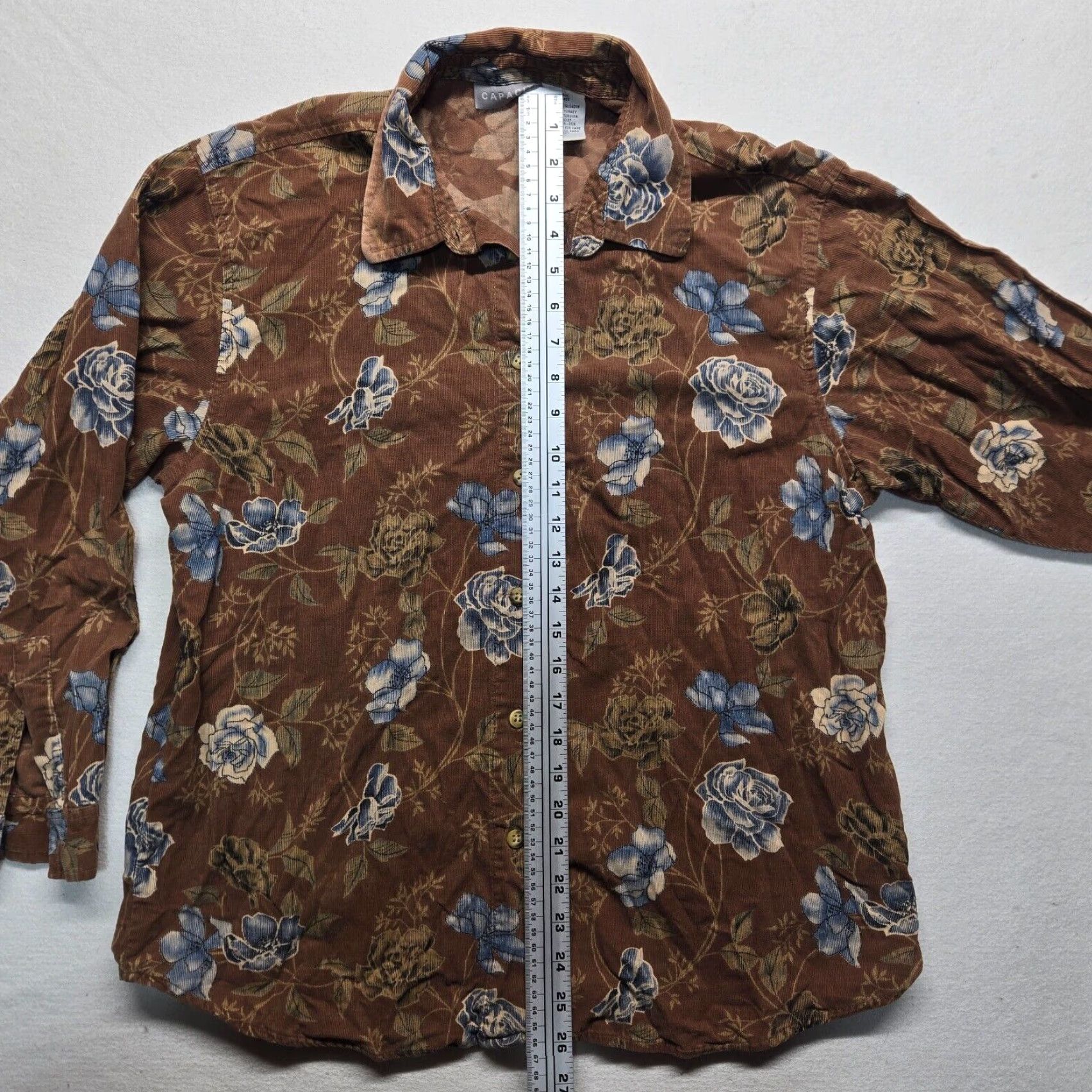 Vintage Capacity Shirt Brown W/ Blue Flowers Floral Button Up Cotton Women's L Hawaiian Floral Shirt Women L Brown Blue Flowers Cap City? Size L / US 10 / IT 46 - 6 Thumbnail
