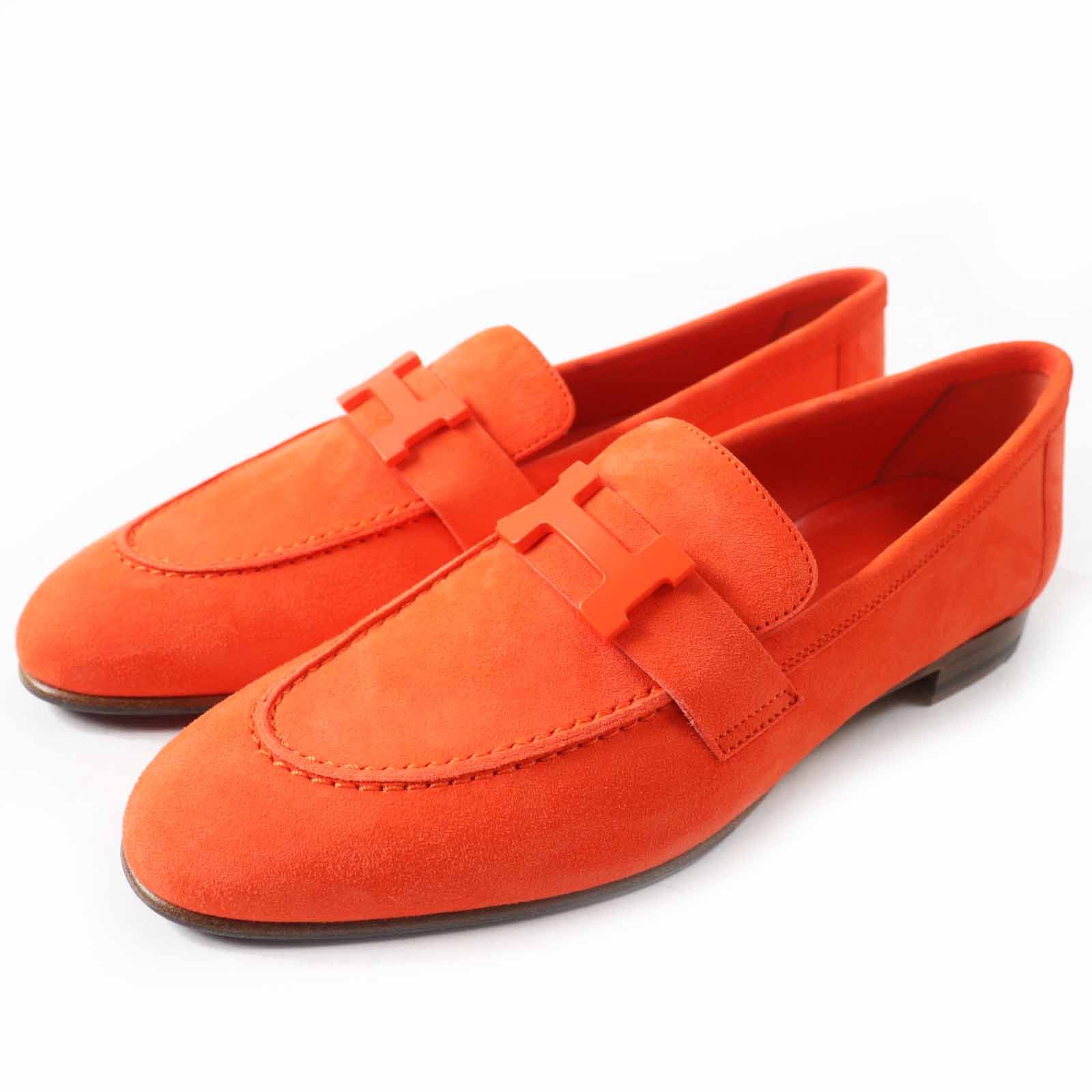 Hermes Hermes Constance Chevre Veroa Loafers Leather Shoes in Orange, Women's