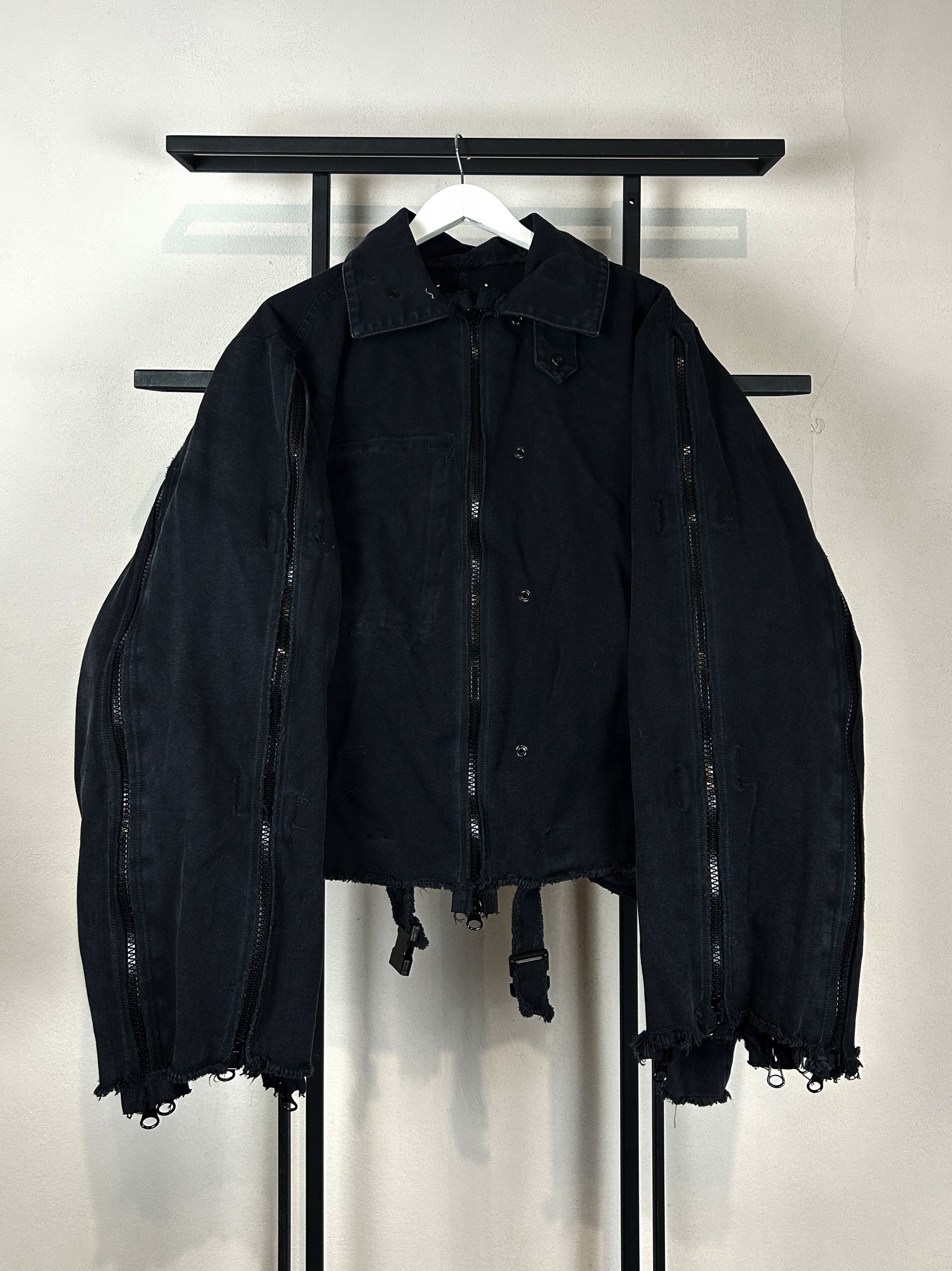 Yohji Yamamoto Distressed Black Cropped Jacket Zip Sleeve Grunge Punk Y2K Size US XL / EU 56 / 4 - 4 Thumbnail