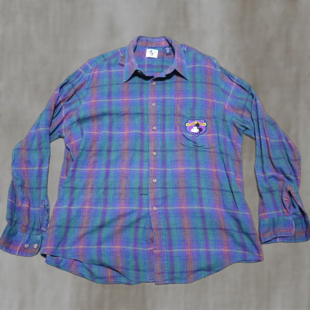 Disney Disney Mickey Mouse Blue Plaid Shirt Short Sleeve Men XL Button-Front with Pockets Size US XL / EU 56 / 4 - 1 Thumbnail