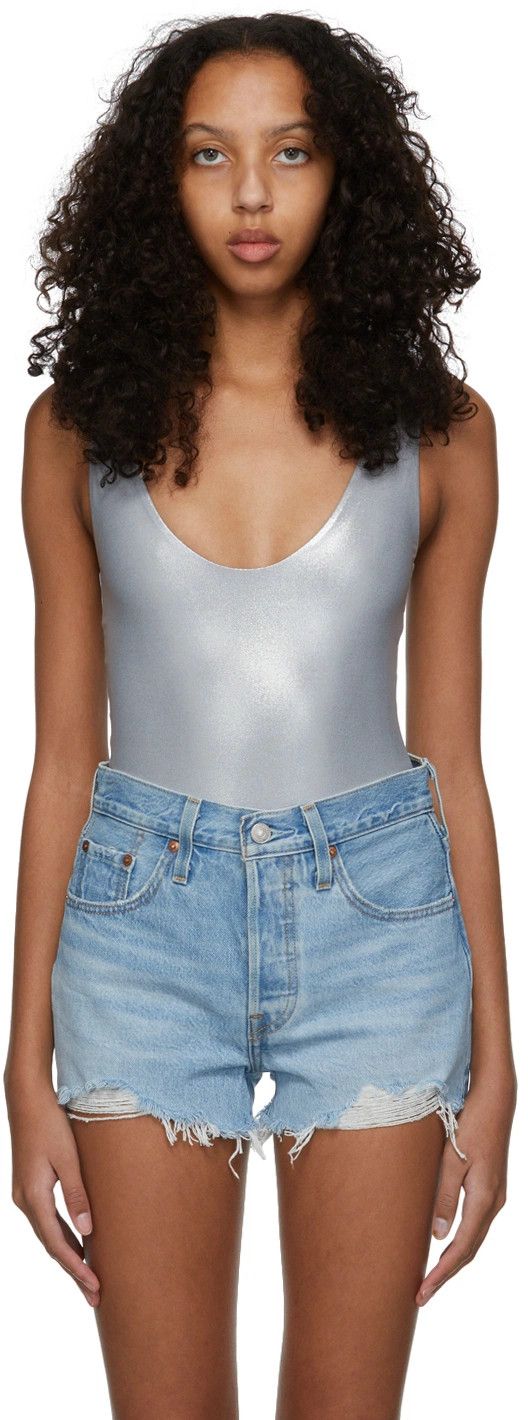 Saint Laurent Paris o1y0126 Bodysuit in Silver Size XS / US 0-2 / IT 36-38 - 2 Thumbnail