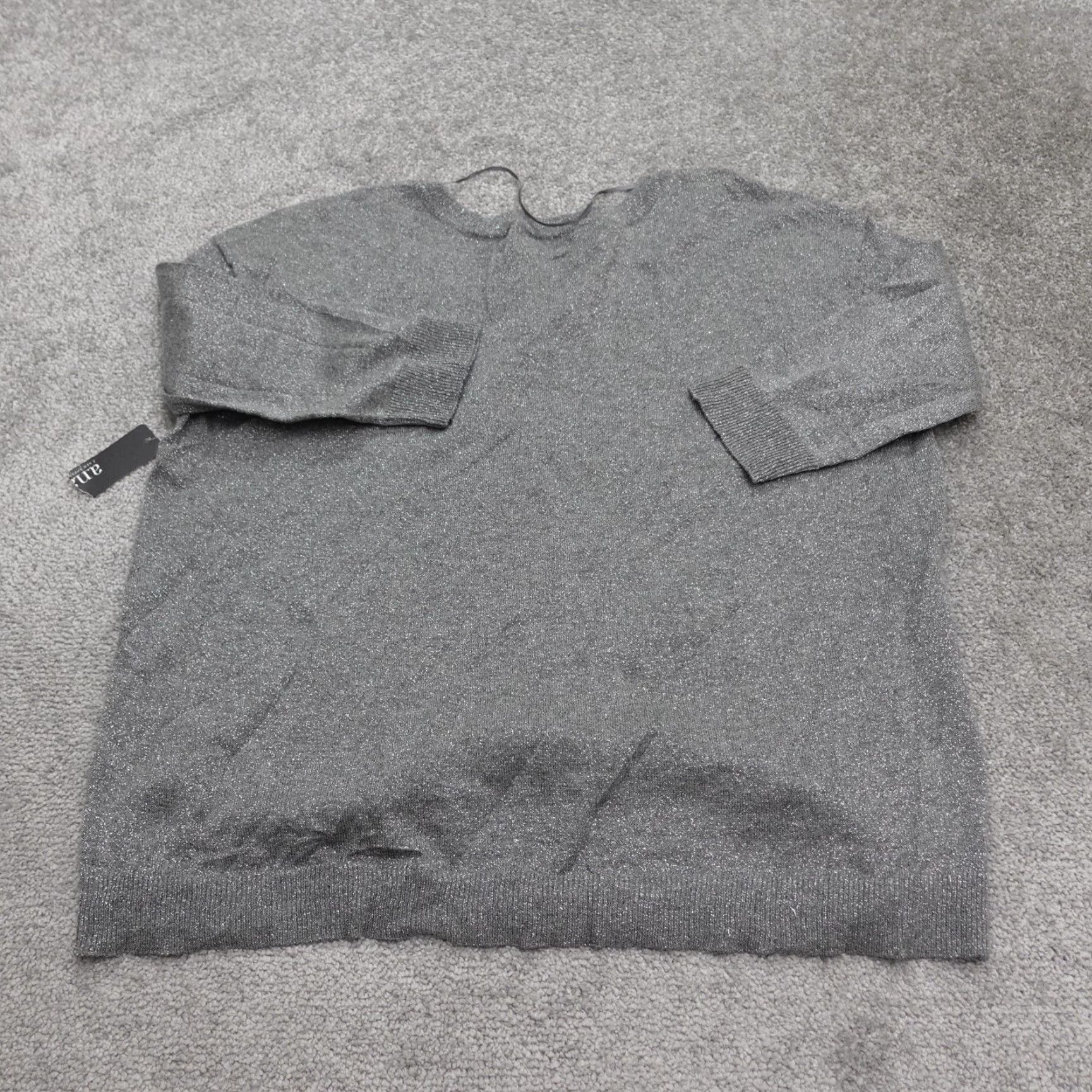 Vintage A.N.A. A New Approach Sweater Womens PL Gray Metallic Crew Neck Pullover NWT Knit Cotton Polyester Glitter All Seasons Regular Petite Womens Sweater Size L / US 10 / IT 46 - 2 Thumbnail