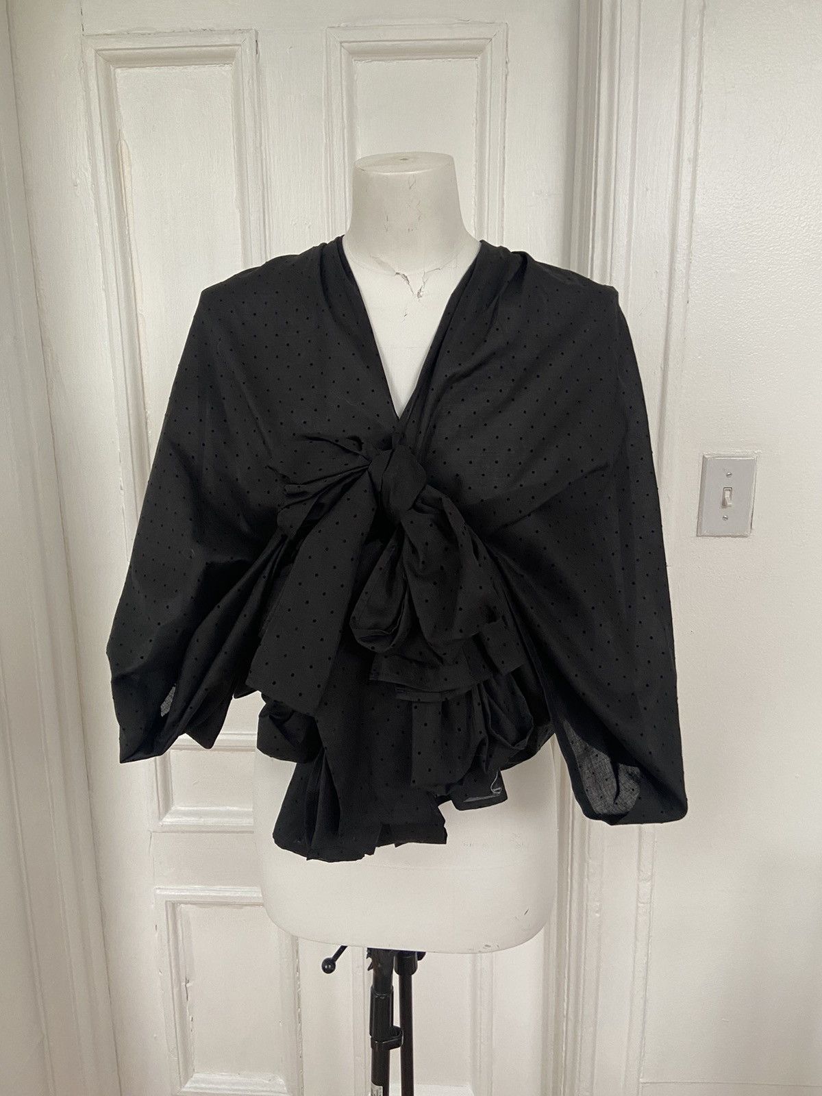 image of Comme Des Garcons Tao Black Polka Dot Bow Draped Top 2022, Women's (Size Medium)