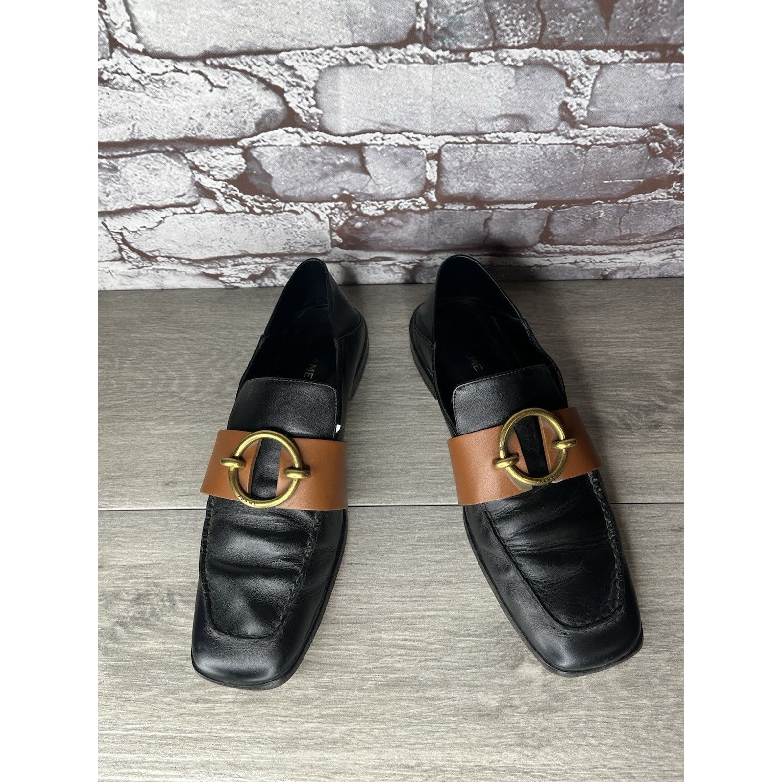 Frame Frame Le Montecito Black Leather Gold Harness Loafers Shoes Size US 8 / IT 38 - 1 Thumbnail