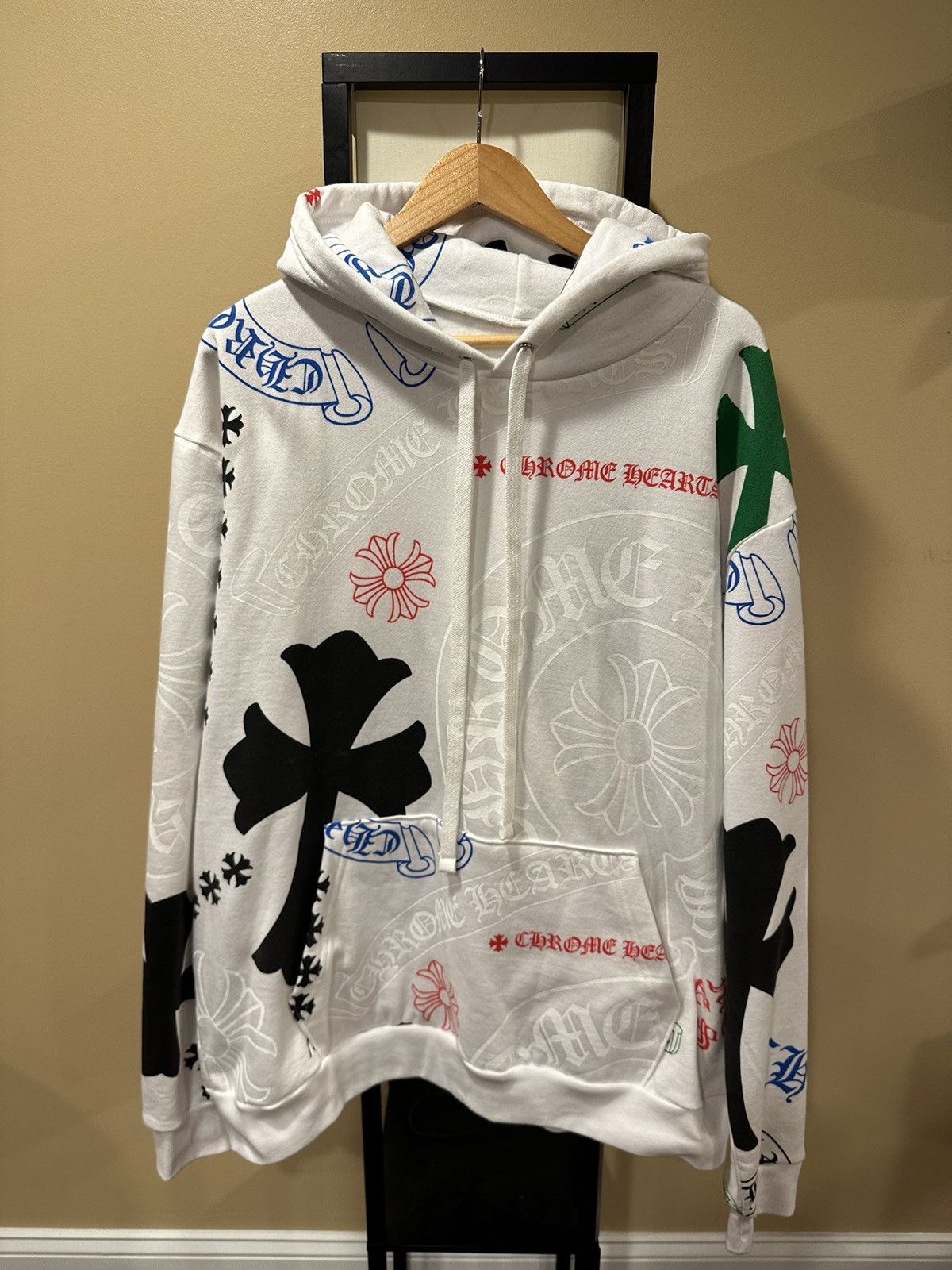 Image of Chrome Hearts Stencil Multi Logo White Pullover Hoodie in Black, Men's (Size XL)