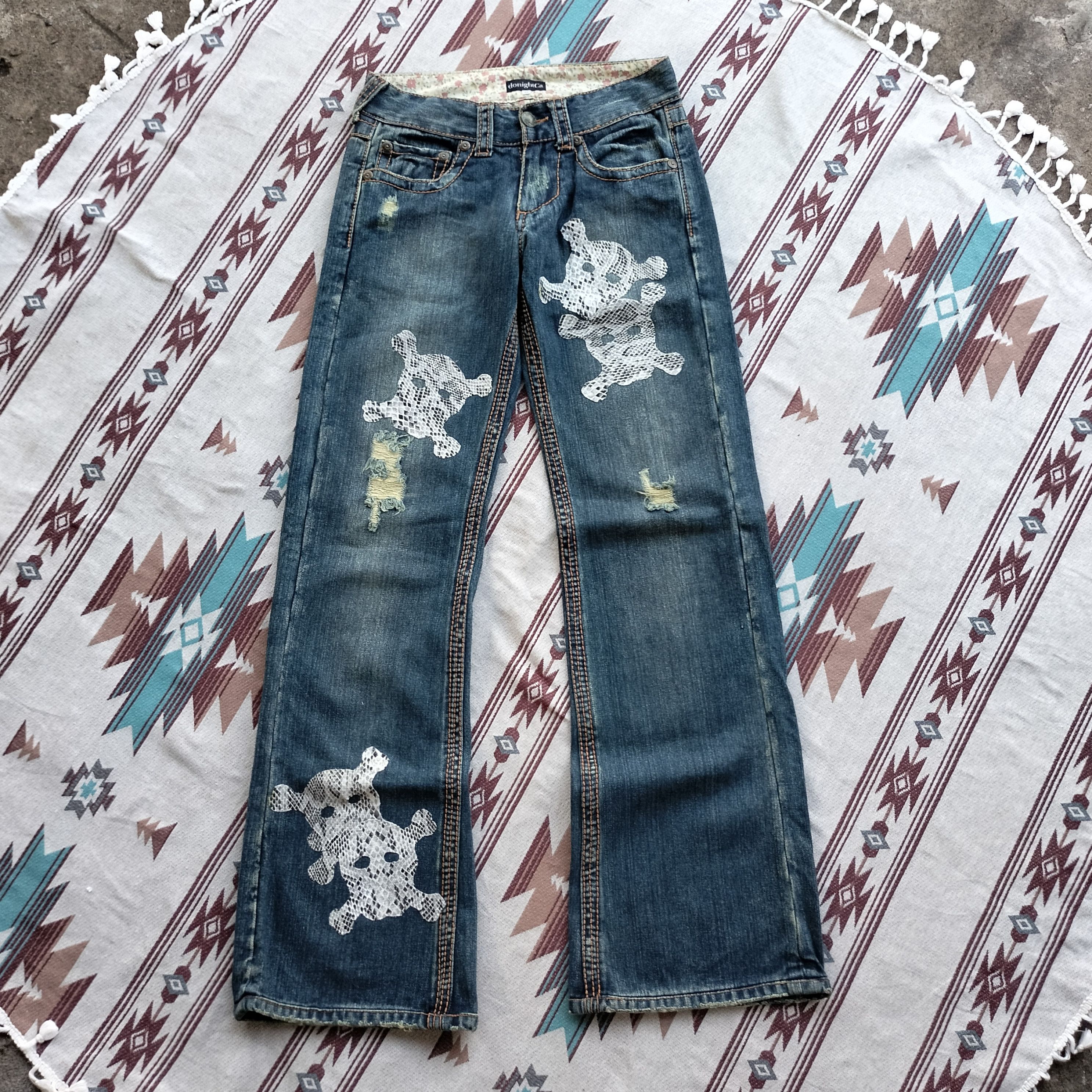 skull snake skin patches flare denim