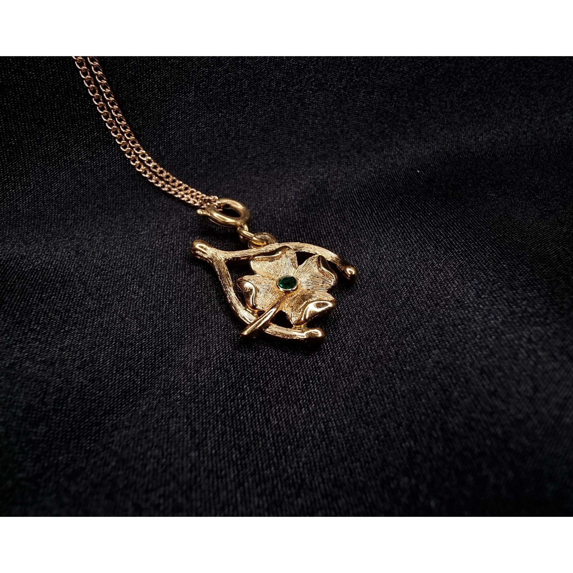 Monet Vintage Monet Gold-Tone Necklace With Cloverleaf Pendant & G Size ONE SIZE - 3 Thumbnail