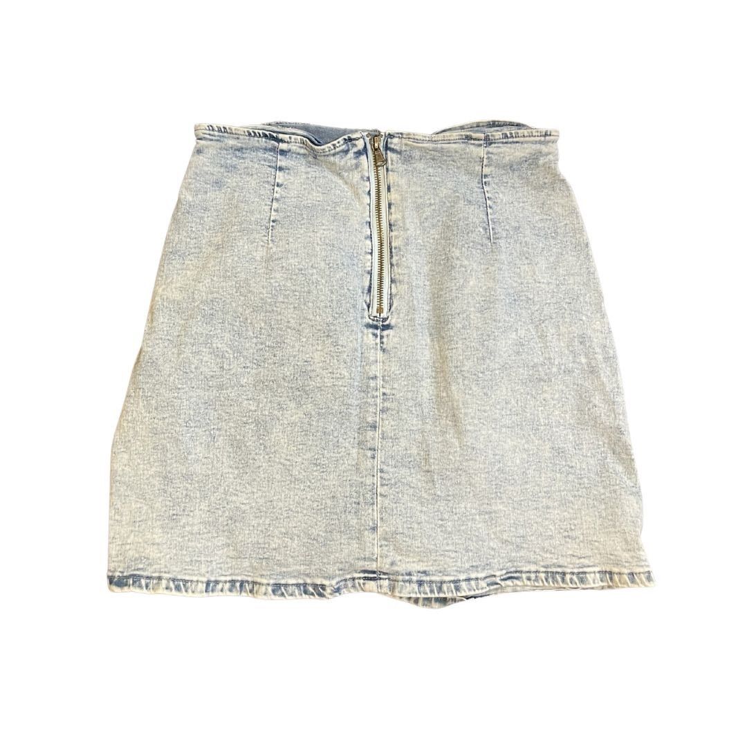 Other Stone Wash Denim Faux Ruched Wrap Jean Skirt 80s Disco Y2K Size 29" - 2 Thumbnail