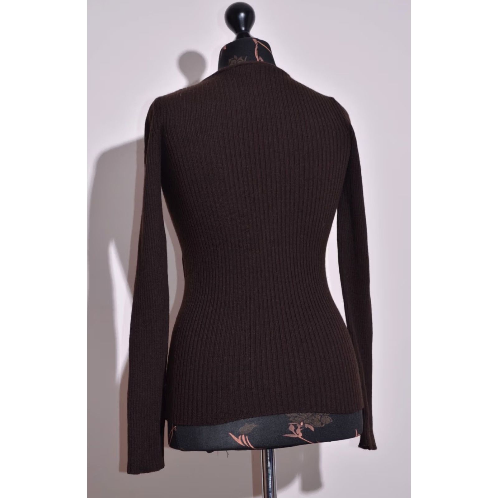 Vintage Angelo Marani Jumper Womens Brown Merino Wool Knit V-Neck Size S Pullover Designer Casual/Party/Cocktail Knitwear Size S / US 4 / IT 40 - 4 Thumbnail
