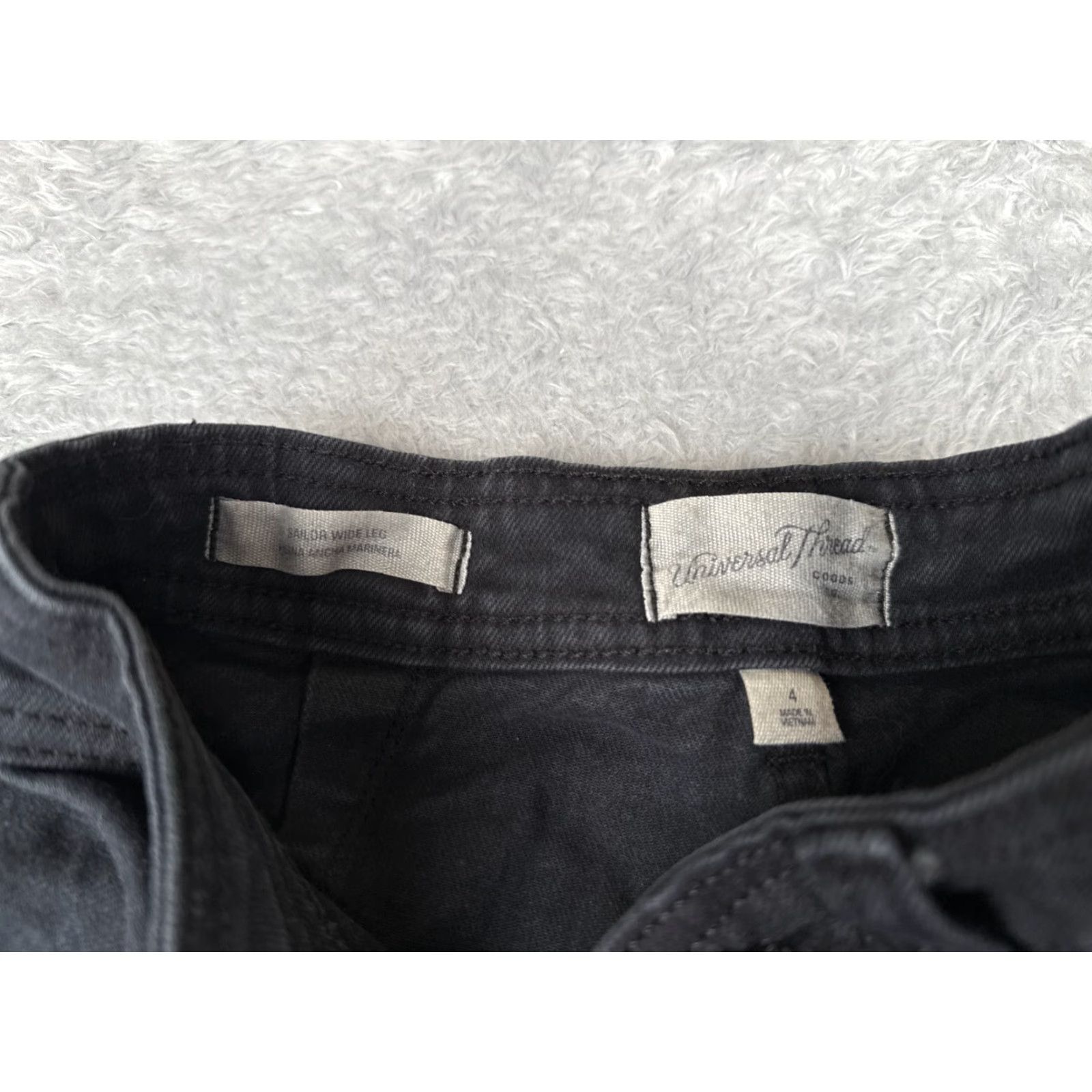 Vintage Universal Thread Jeans Womens 4 Black Denim Sailor Wide Leg High Rise 26x28 Size 27" / US 4 / IT 40 - 6 Thumbnail