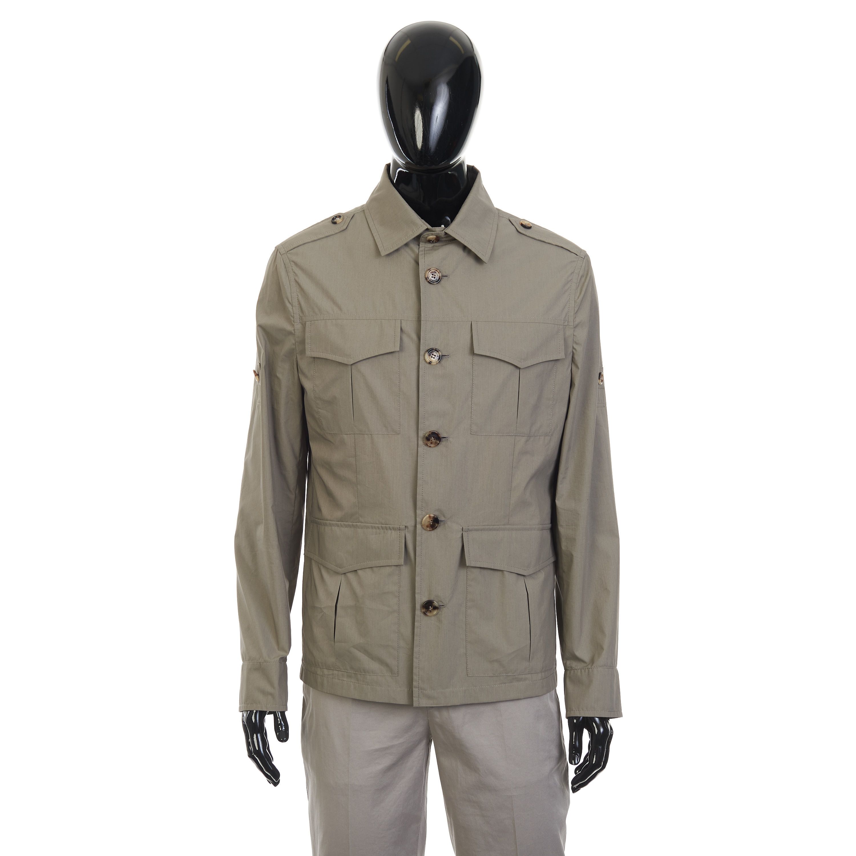Brunello Cucinelli Khaki Waterproof Jacket - Cotton Canvas, Multi Pockets Size US L / EU 52-54 / 3 - 1 Thumbnail