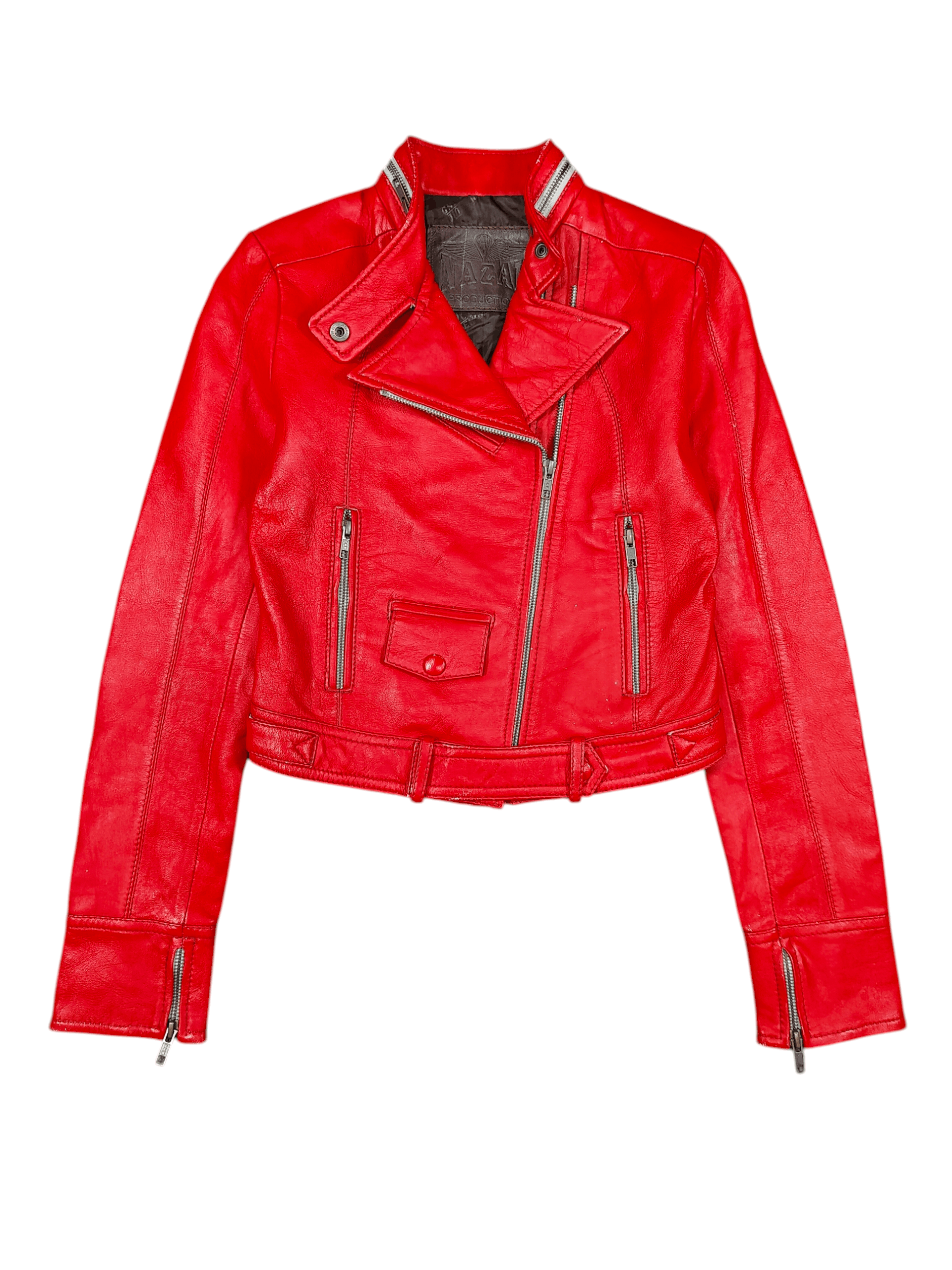 Vintage 90s Nazah London England- Cropped Moto Biker Leather Jacket Size S / US 4 / IT 40 - 1 Thumbnail