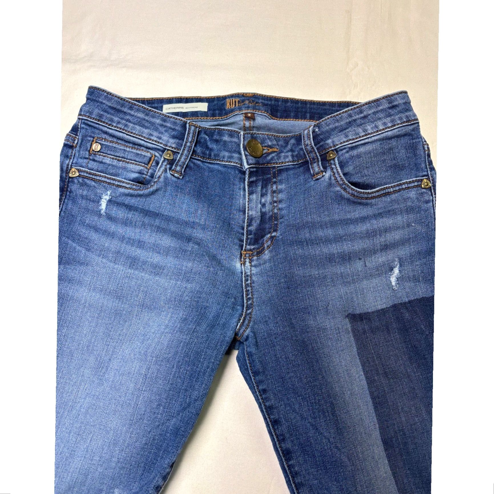 Vintage KUT from the Kloth Catherine Boyfriend Jeans Women's Patchwork Distressed Blue Jeans Size 2 Regular Mid Rise Adults Mens Womens Boys Girls Size 26" / US 2 / IT 38 - 2 Thumbnail