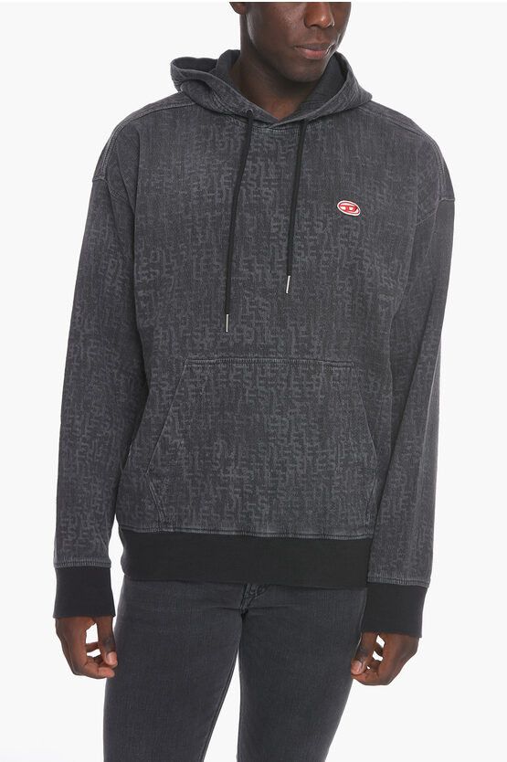 Image of Diesel Embroidered Logo D-Um-Rib-Ne Felpa Hoodie in Grey, Men's (Size XS)