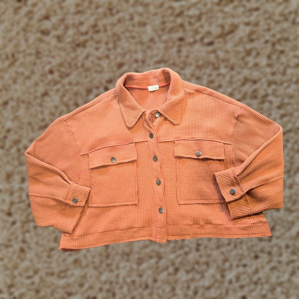Vintage POL Jacket Womens Medium Brown Orange Cropped Waffle Knit Boxy Oversized Boho Shirt Womens Medium Brown Orange Cropped Waffle Knit Boxy Oversized Boho Size M / US 6-8 / IT 42-44 - 1 Thumbnail