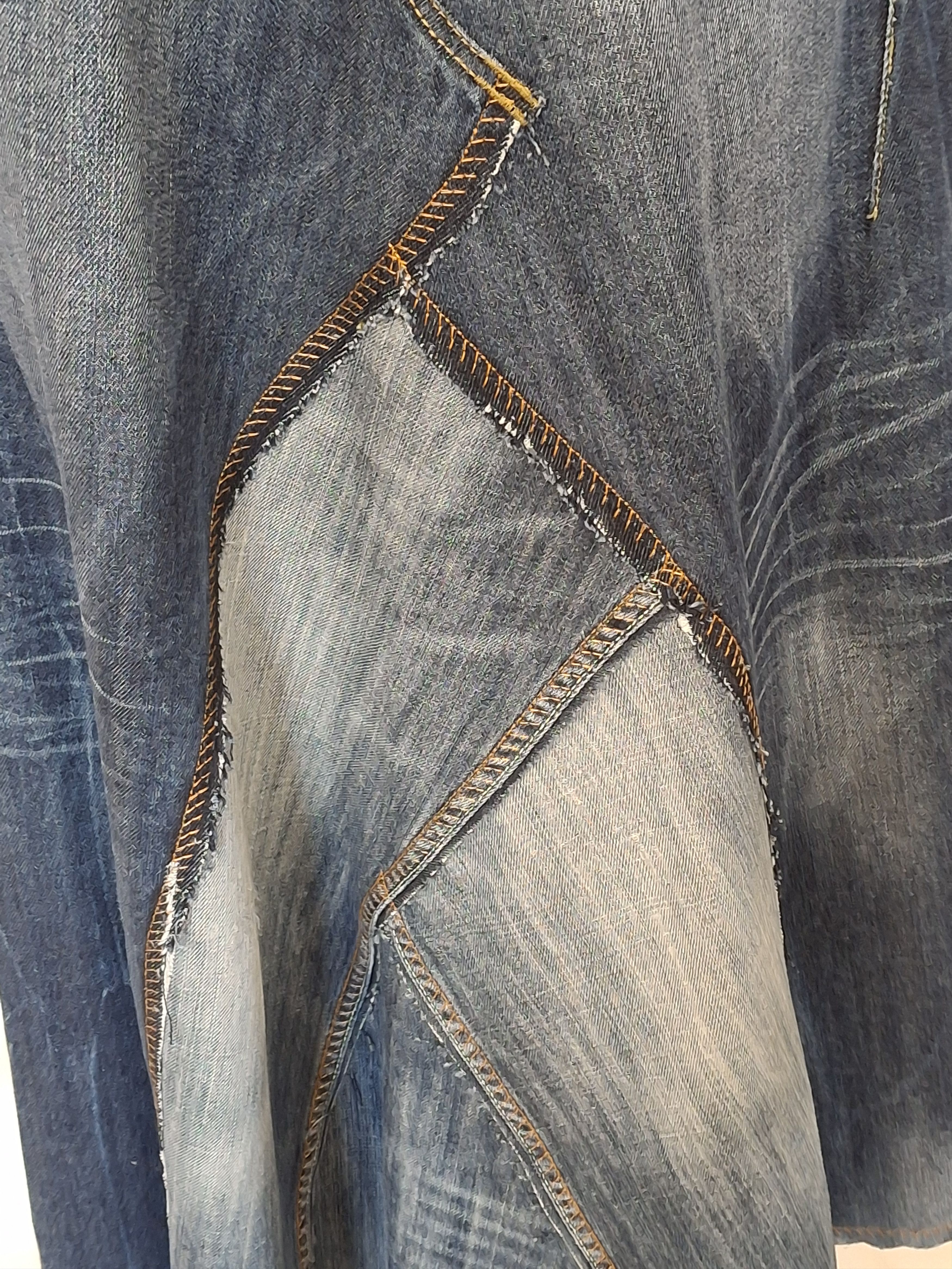 Handmade Avant Garde Deconstructed Rigid Denim Maxi Skirt Size 32" / US 10 / IT 46 - 6 Thumbnail