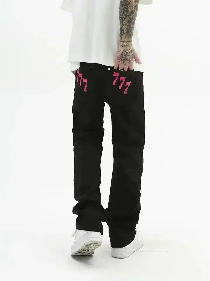 Japanese Brand 777 Black Streetwear Straight Jeans Pants Size US 34 / EU 50 - 6 Thumbnail