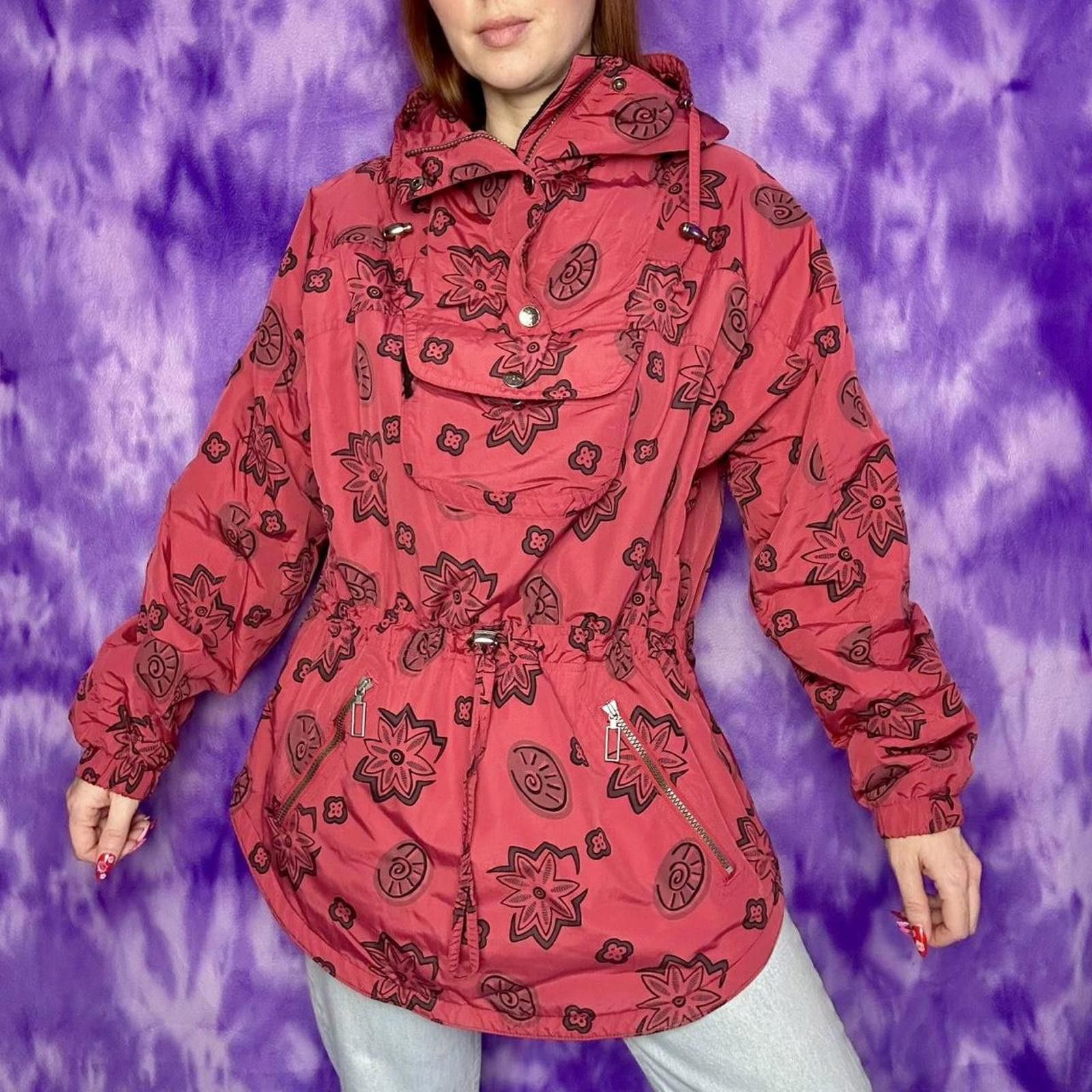 L.L. Bean ❤️ L.L.Bean Vtg 80s 90s Red and black floral anorak Size L / US 10 / IT 46 - 1 Thumbnail