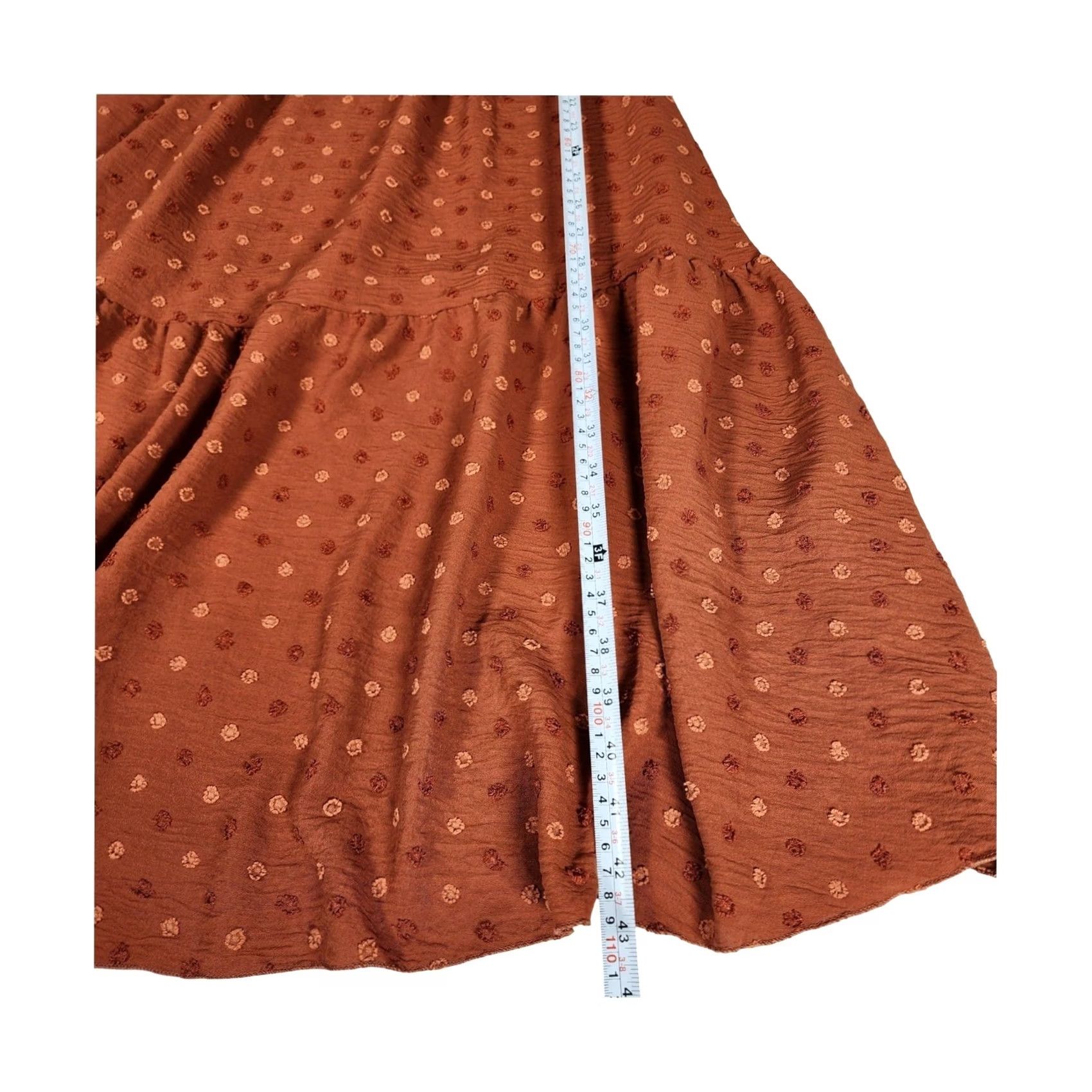 Shein SHEIN Rust Brown Swiss Dot Smocked Midi Dress Boho Tiered Short Puff Sleeve M Dress Womens Size 32" / US 10 / IT 46 - 6 Thumbnail