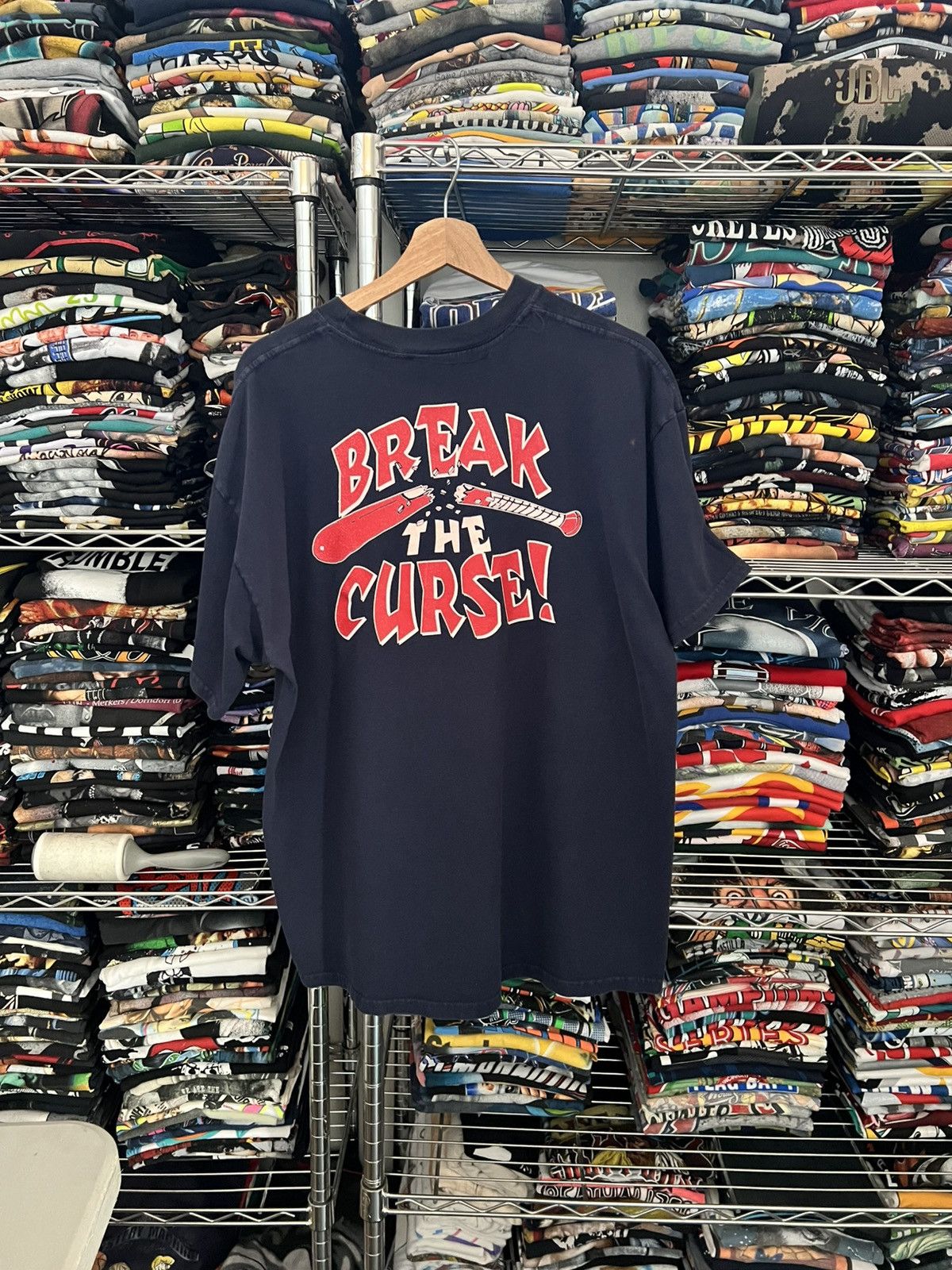 MLB 90s Boston Red Sox Break The Curse Baseball Team Tee Size US XL / EU 56 / 4 - 2 Thumbnail