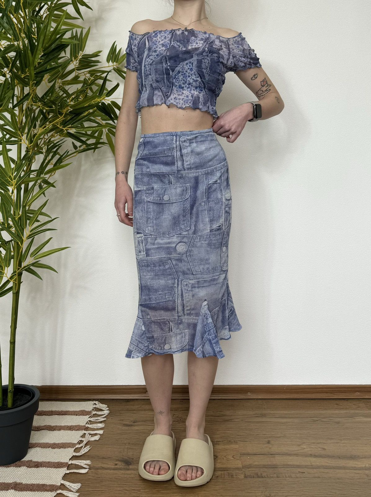 Vintage TRUE RELIGION STYLE PRINTED MESH SKIRT + TANK TOP SET Size S / US 4 / IT 40 - 3 Thumbnail