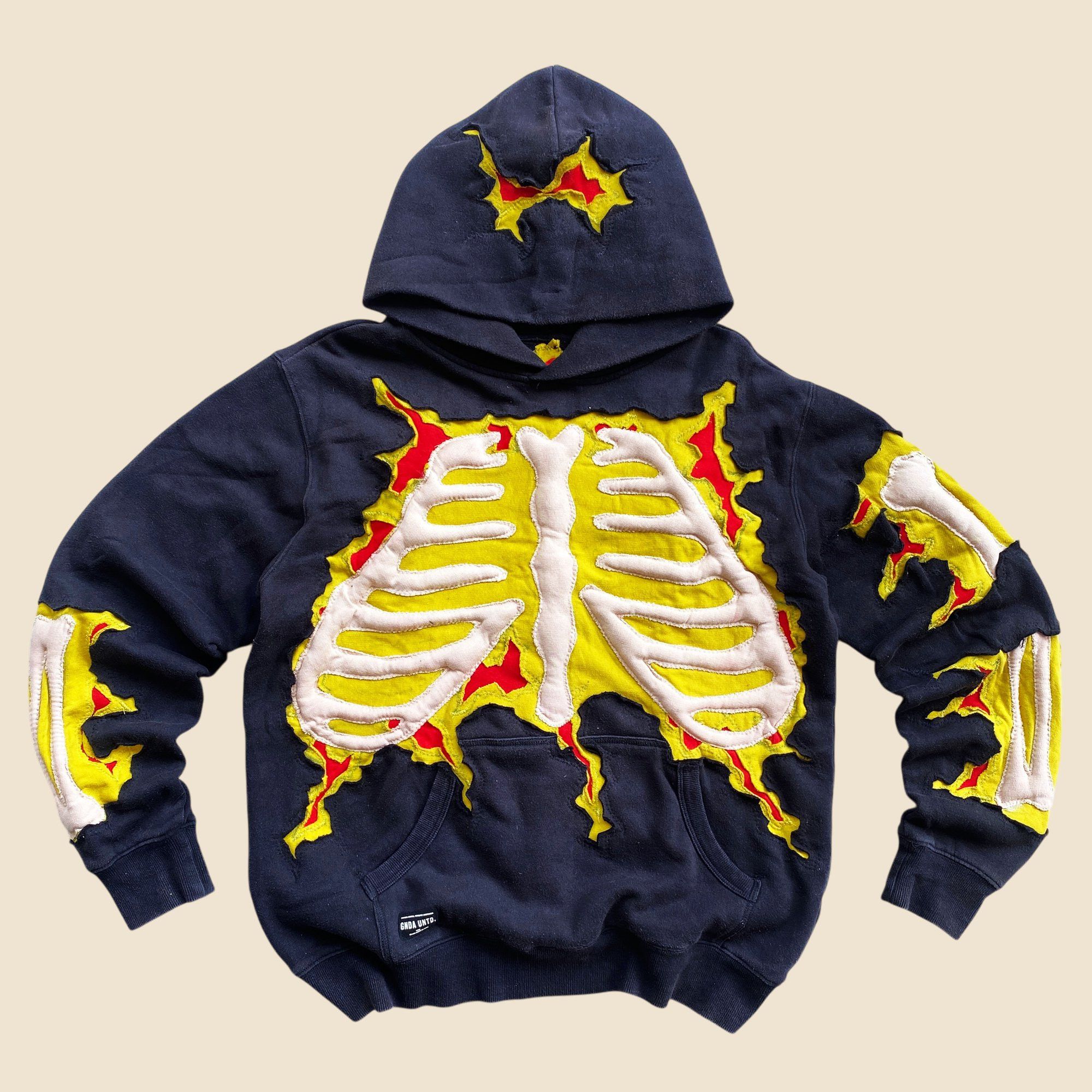 Handmade × Japanese Brand 1 OF 1 REWORKED 3D SKELETON YELLOW CRACKY HOODIE SIZE MEDIUM Size US M / EU 48-50 / 2 - 1 Thumbnail