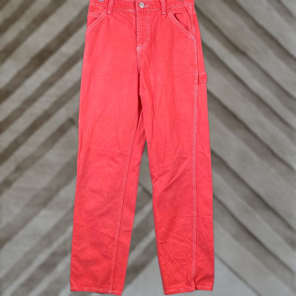 Bdg BDG Jeans Women Red Pink Cropped High Rise Cargo Straight Leg Stretch W25 Size 42" / US 20 - 1 Thumbnail