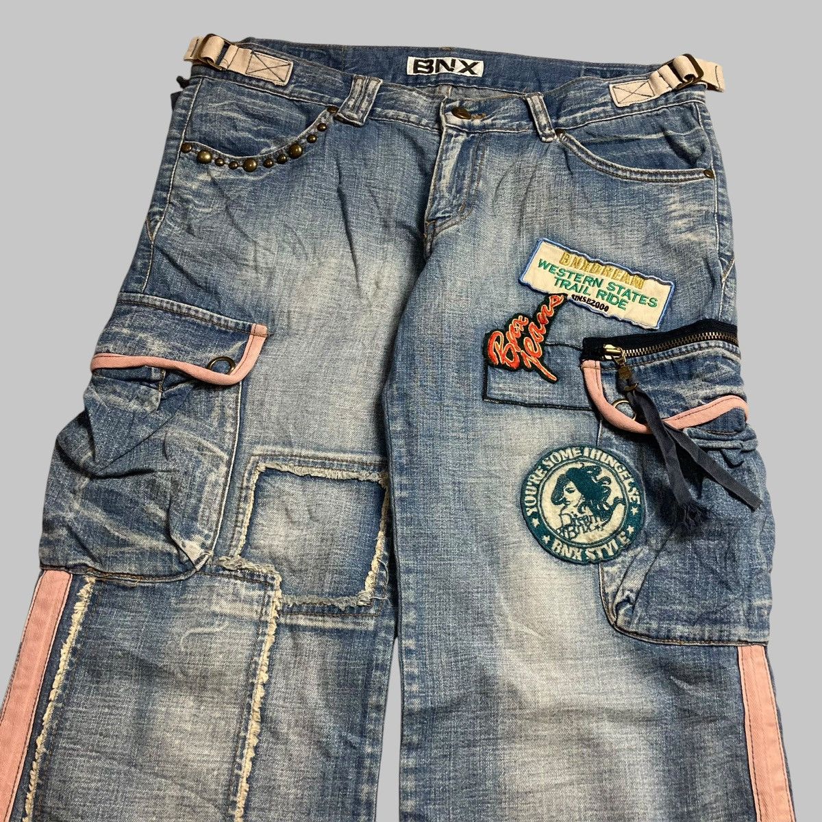 Hysteric Glamour DNX Cargo Jeans Patchwork Studded Washed Rare Design💥 Size US 33 - 5 Thumbnail