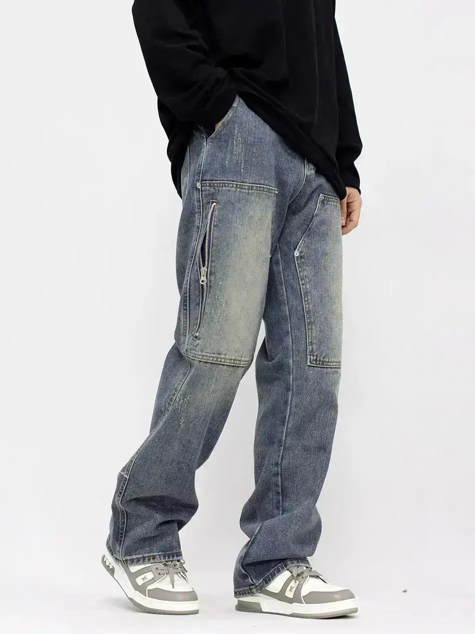 Japanese Brand Loose straight zippered washed jeans Size US 30 / EU 46 - 2 Thumbnail