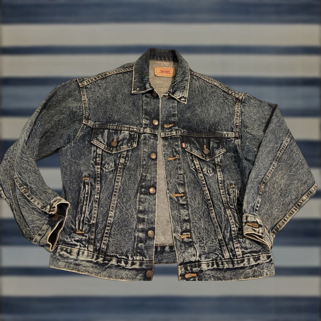 Levi's VINTAGE Levi's Denim Jacket 70507 0227 Acid Wash Blue Medium Trucker Jacket Mens Jeans Coat Size US 31 - 1 Thumbnail