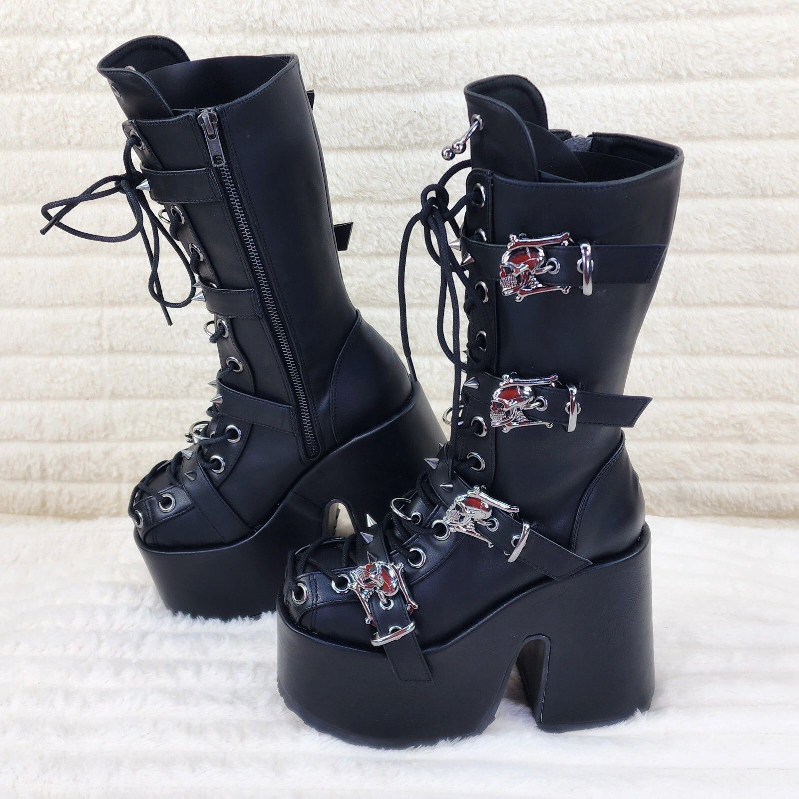 Demonia Cult DEMONIA Camel 115 Stacked Black Matte Platform Goth Punk Cal Size US 12 / IT 42 - 6 Thumbnail