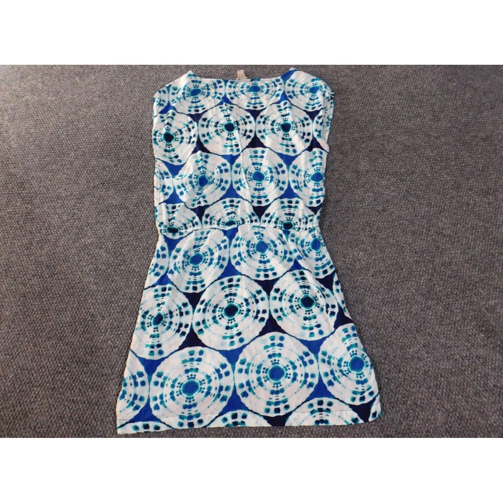 Banana Republic Banana Republic Dress A-Line Blue Womens L Sleeveless Geometric Mock Neck Knee Length Stretch Knit Polyester Spandex Casual Summer Womens Size L / US 10 / IT 46 - 7 Thumbnail