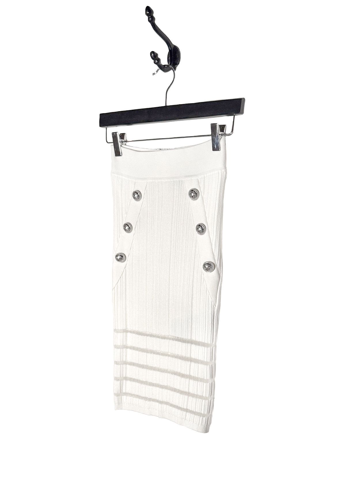Balmain Balmain White Ribbed Seethrough Button Accent Skirt Size 26" / US 2 / IT 38 - 2 Thumbnail