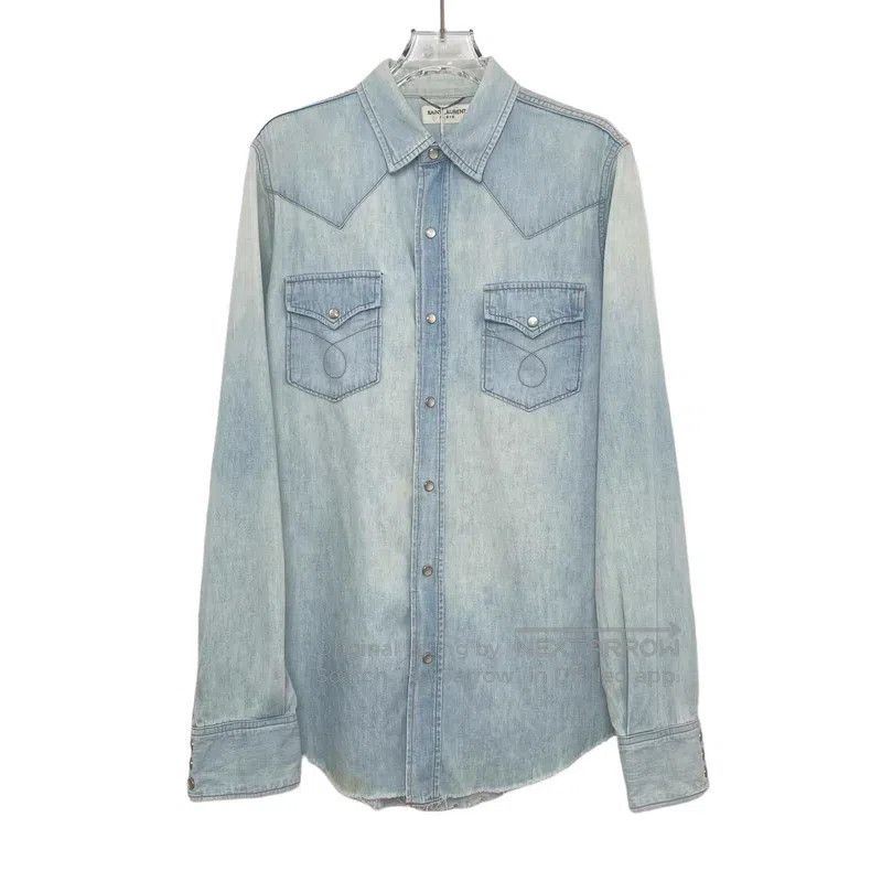 Saint Laurent Paris Saint Laurent Paris Light Blue Stud-Button Cotton Collar L Size US S / EU 44-46 / 1 - 1 Thumbnail